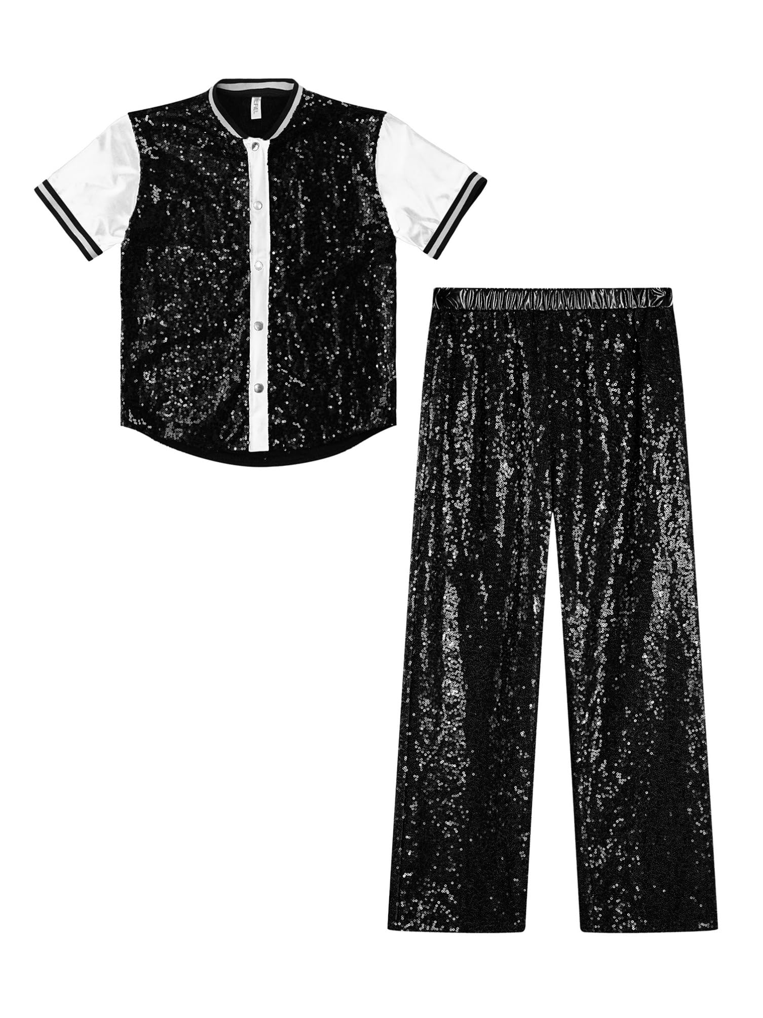dPois Tuta Sportiva da Bambina per Danza Hip Hop Ballo di Strada Completo Sportivo da Feste da Ballo Camicia Maglietta Manica Corta + Pantaloni di Paillettes Dancewear