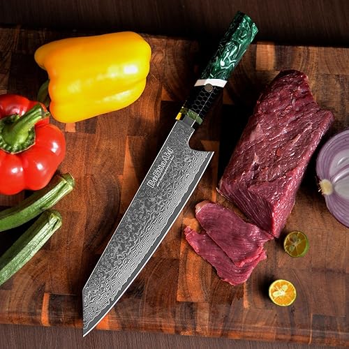 Miniatura 7 de Cuchillos de cocina de 67 capas de acero de damasco, cuchillo japonés de chef japonés de alto carbono forjado a mano hoja afilada con mango de