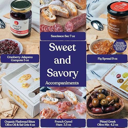 Miniatura 5 de The Cheese Lover Shop Kit de vacaciones, plato de queso con 5 quesos gourmet y 6 acompañamientos, juego de regalo de muestra de queso