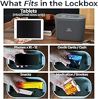 Vista 2 de Mindsight Timed Lock Box Plus Se adapta a tabletas pequeñas (iPad Mini), teléfonos (10+) y más Ideal para escuelas y familias Ayuda a reducir