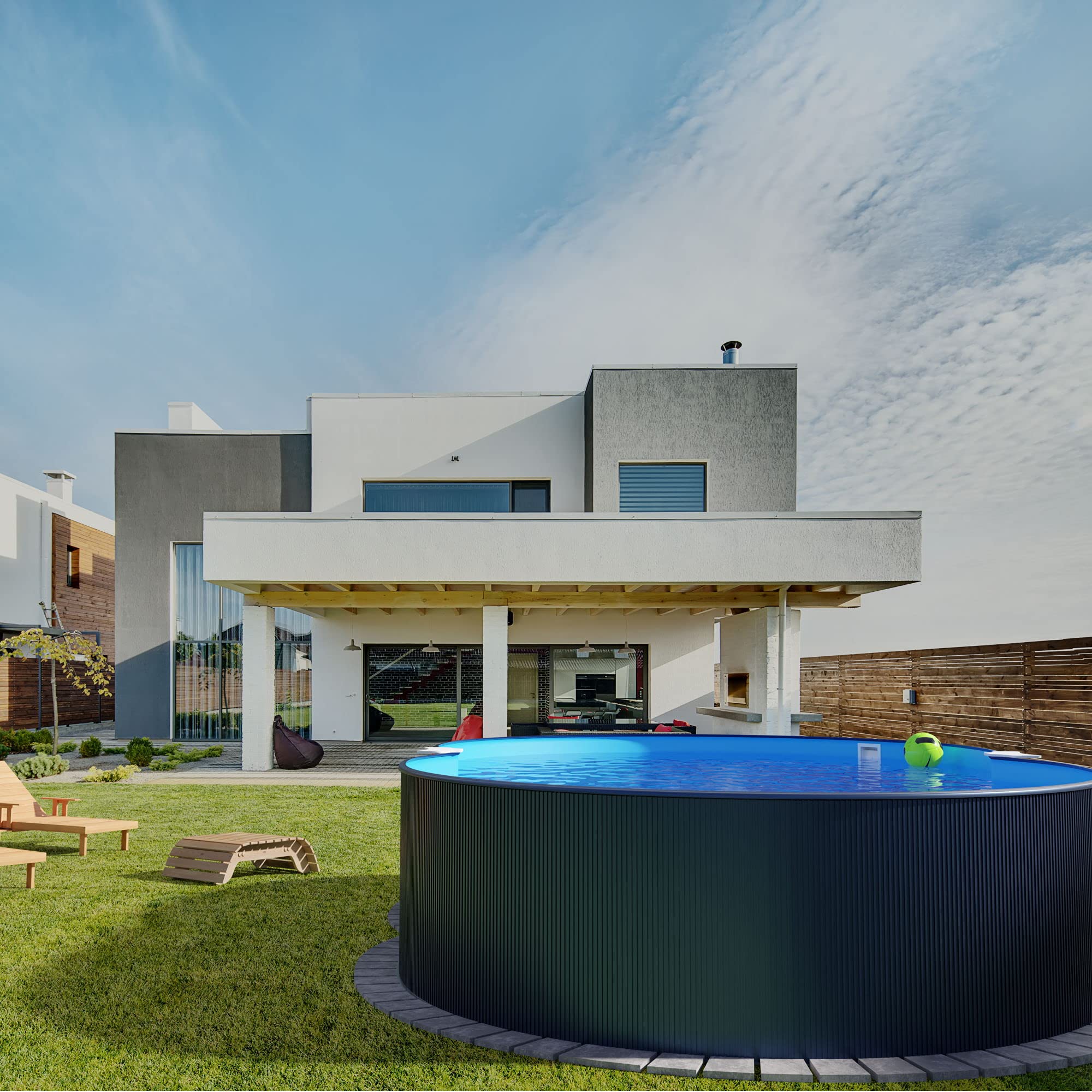 Planet Pool Stahlwandpool achtform 470x300x120 cm, Stahl 0,4 mm anthrazit, Folie 0,4 mm blau, Einhängebiese
