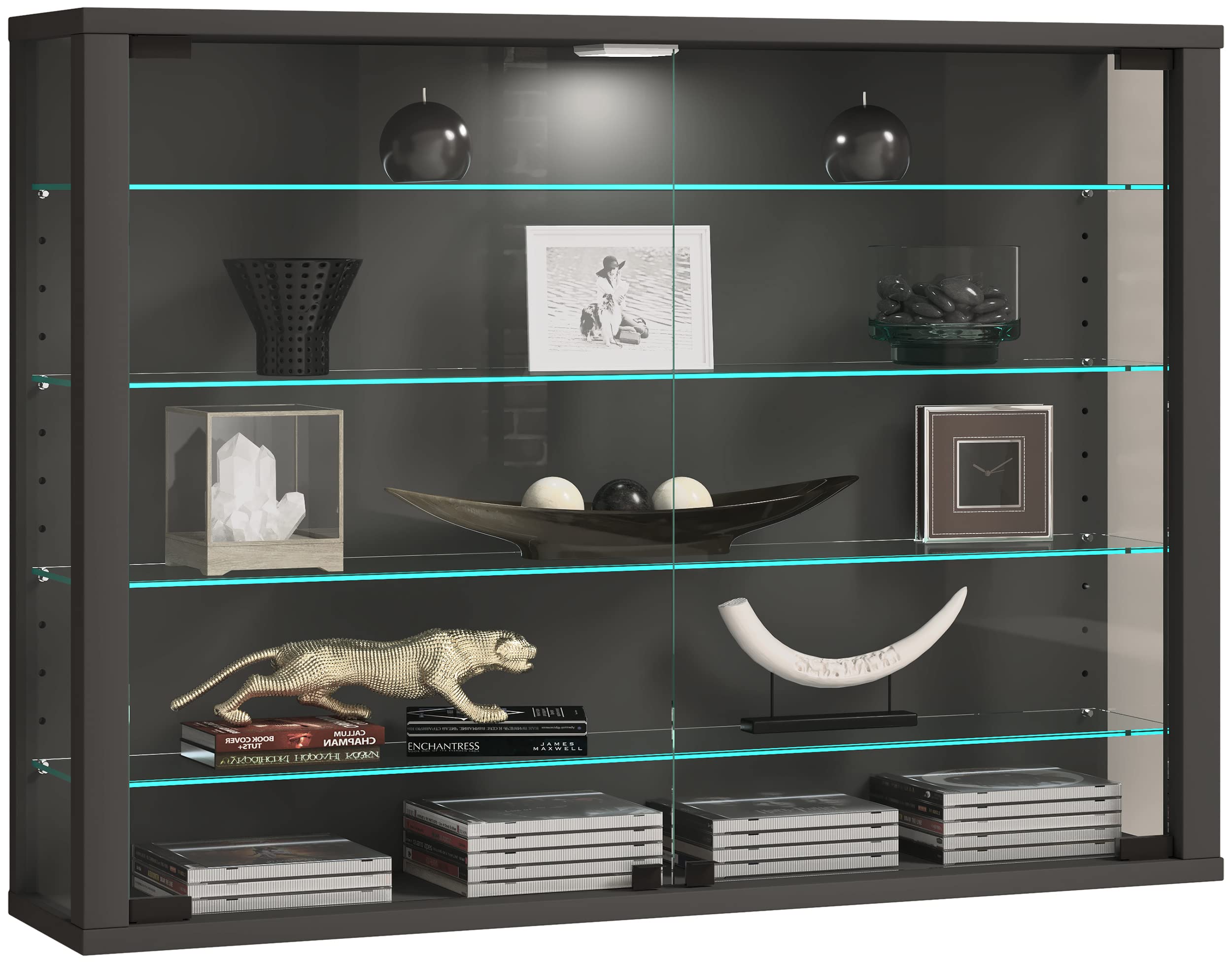 VCM Vitrina de cristal colgante | vitrina de cristal con cristal de seguridad ESG | Dimensiones: 60 x 83 x 18 cm | Moderno y ahorra espacio | Vitrosa L antracita