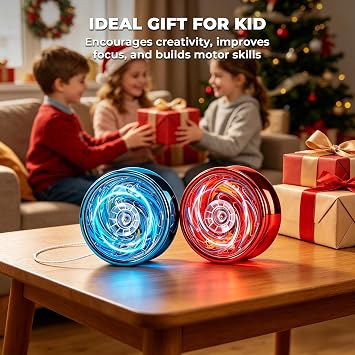 2-Pack Light Up Yoyo for Kids, Magic Yoyo Set with Red and Blue LED Lights, Beginner Friendly, Responsive Yo Yo Toy for Tricks and Magic Performances, Includes Protective Case and Accessories