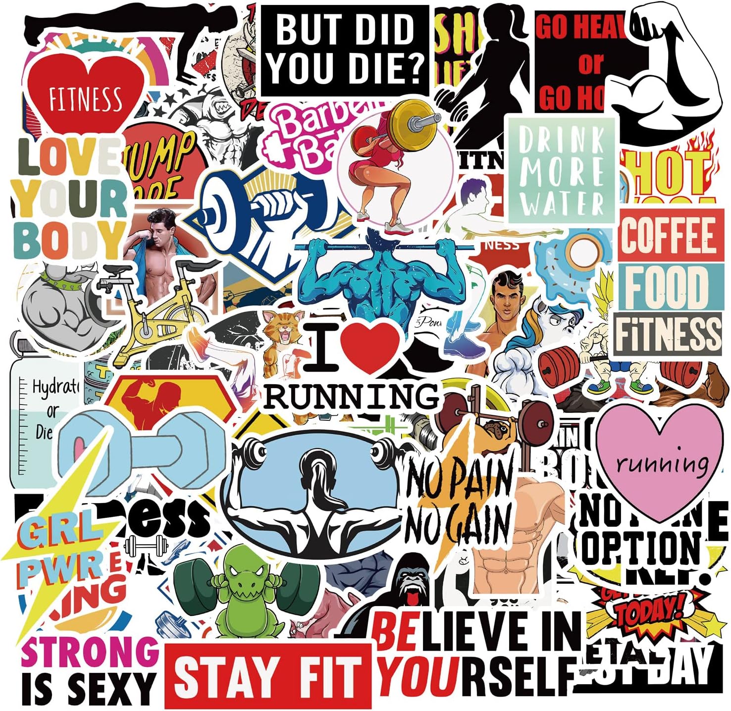 100Pcs Fitness Inspirational Slogan Stickers, Cute Gymnastics Stickers for Water Bottle Laptop Bumper Car Bike Guitar, Vinyl Waterproof Colorful Workout Decal Pack for Kids Teens Boys and Girls