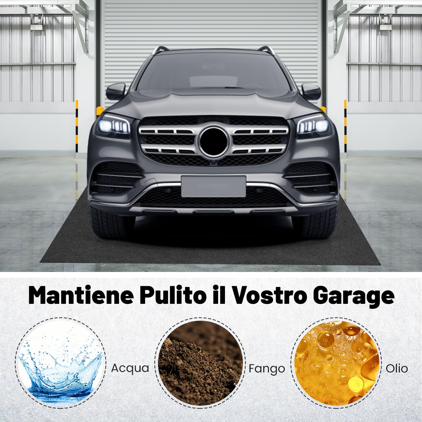 GYMAX Tappetino per Garage Auto Grande 252,5 x 221 cm, Stuoia Assorbente per Acqua Olio, Lavabile e Riutilizzabile, Tappeto Antiscivolo per Ginnastica Negozio Patio Ingresso, Include Nastro Biadesivo