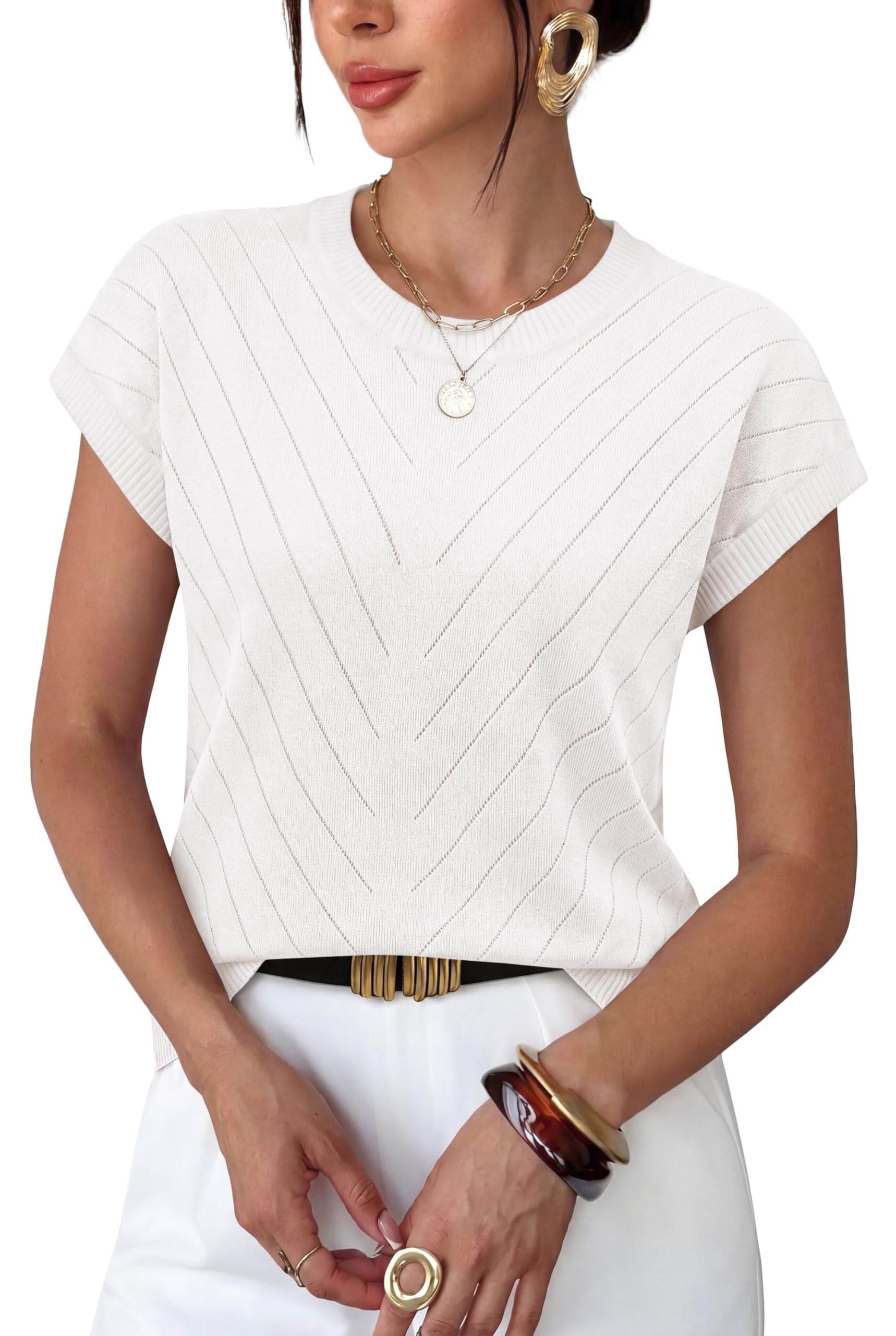 wiholl Short Sleeve Sweater for Women Summer Tops 2026 Business Casual Outfits Spring Clothes Dressy Casual-picture-23
