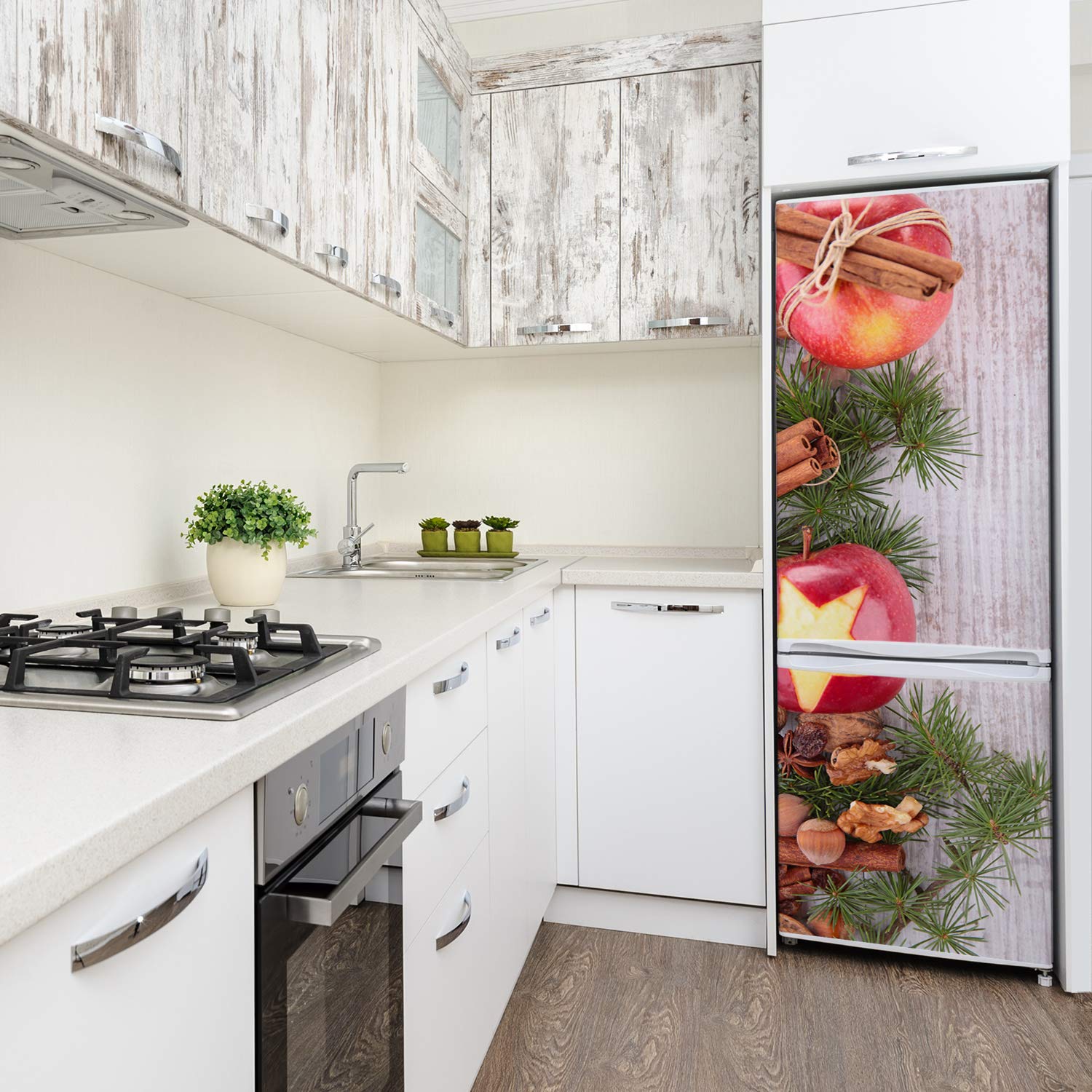 Tulup Autocollant Frigo Réfrigérateur 70x190cm Sur Un Mur Décoratif Auto-adhésif - pommes de Noël