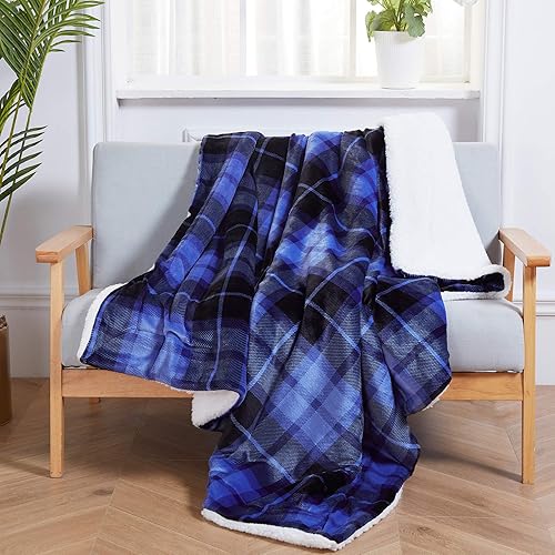 Vista 64 de SOCHOW Manta de forro polar Sherpa a cuadros de doble cara, súper suave y lujosa manta de cama de 50 x 60 pulgadas, rojo/gris