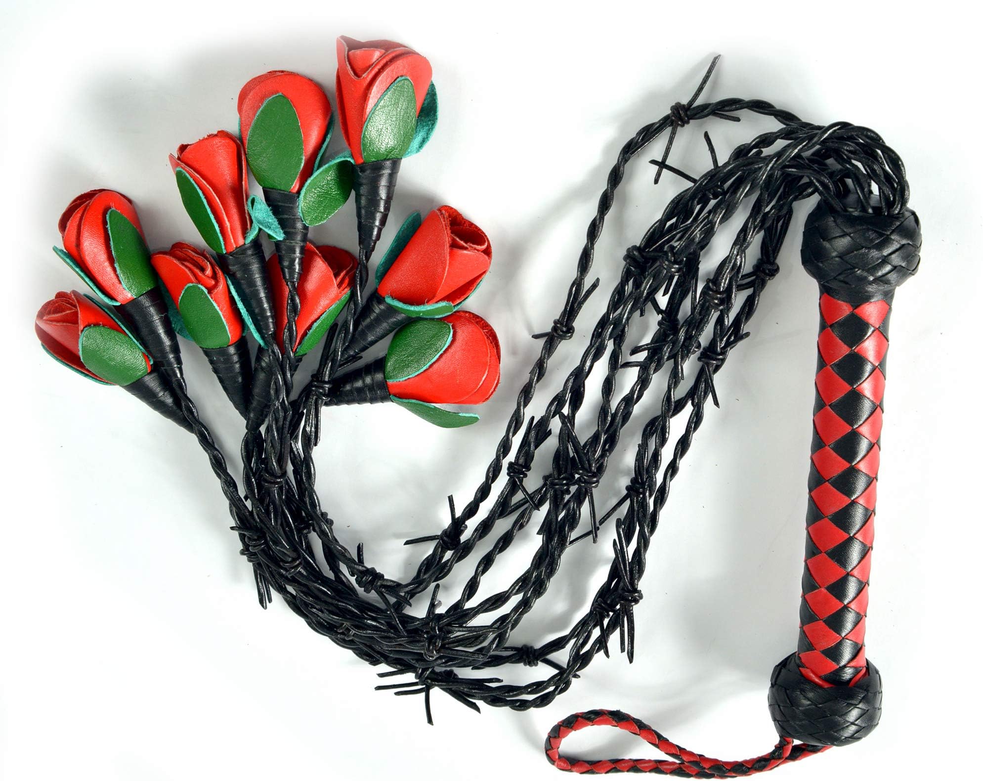 Genuine Real Leather Thorny Rose Flogger with Thorn & Roses on 09 Tails