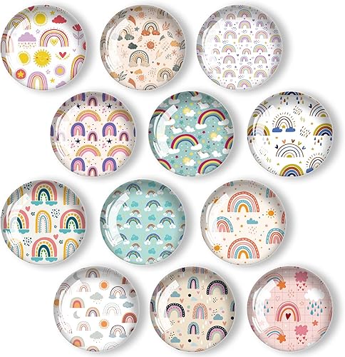 ADILAIDUN 12 imanes de cristal fuertes para refrigerador, diseño de arco iris para nevera, imanes de pizarra blanca, imán de gabinete para el hogar,