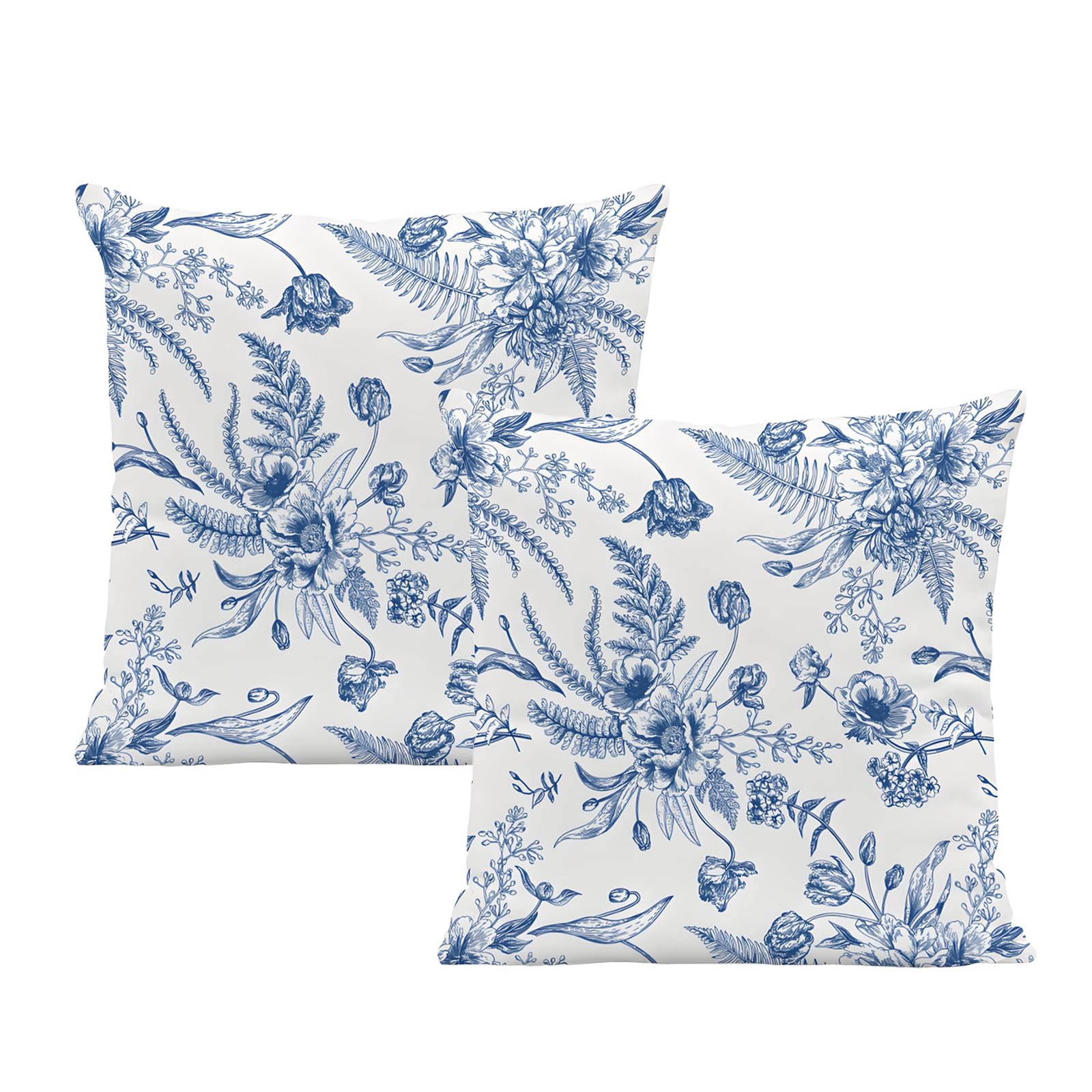 Tivleed Blue Floral Plush Velvet Cushion Covers Set of 2, 45 x 45 cm, Decorative Throw Pillow Covers for Sofa, Bed, Car, Living Room, Blue Floral Design Home Decor
