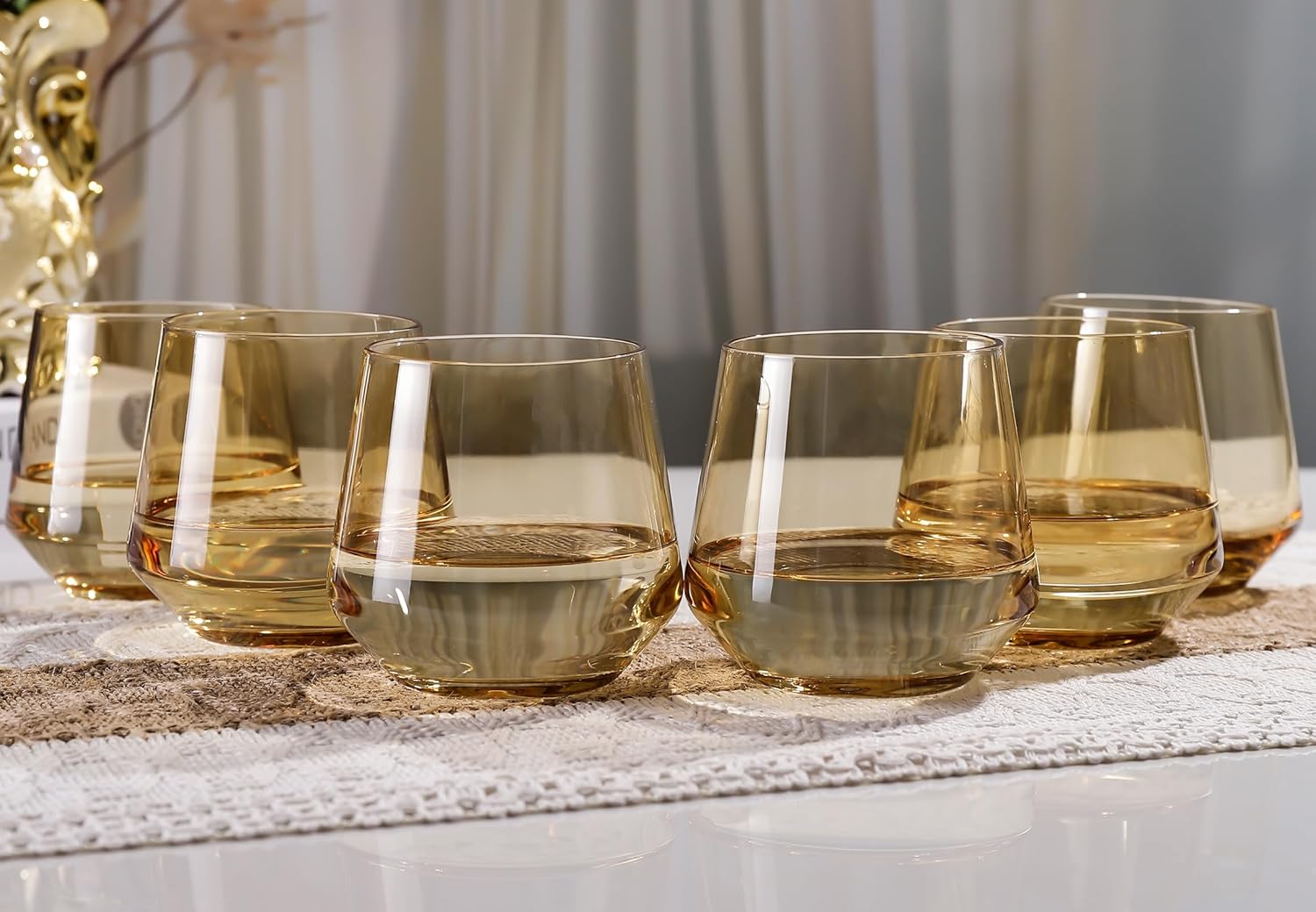 Amber Stemless Wine Glasses Set of 6-14oz Classic Design for Drinking, Amber Stemless Glassware for Beverages and Wine - Set for Parties Home and Bar Use New Year Gifts - Image 7