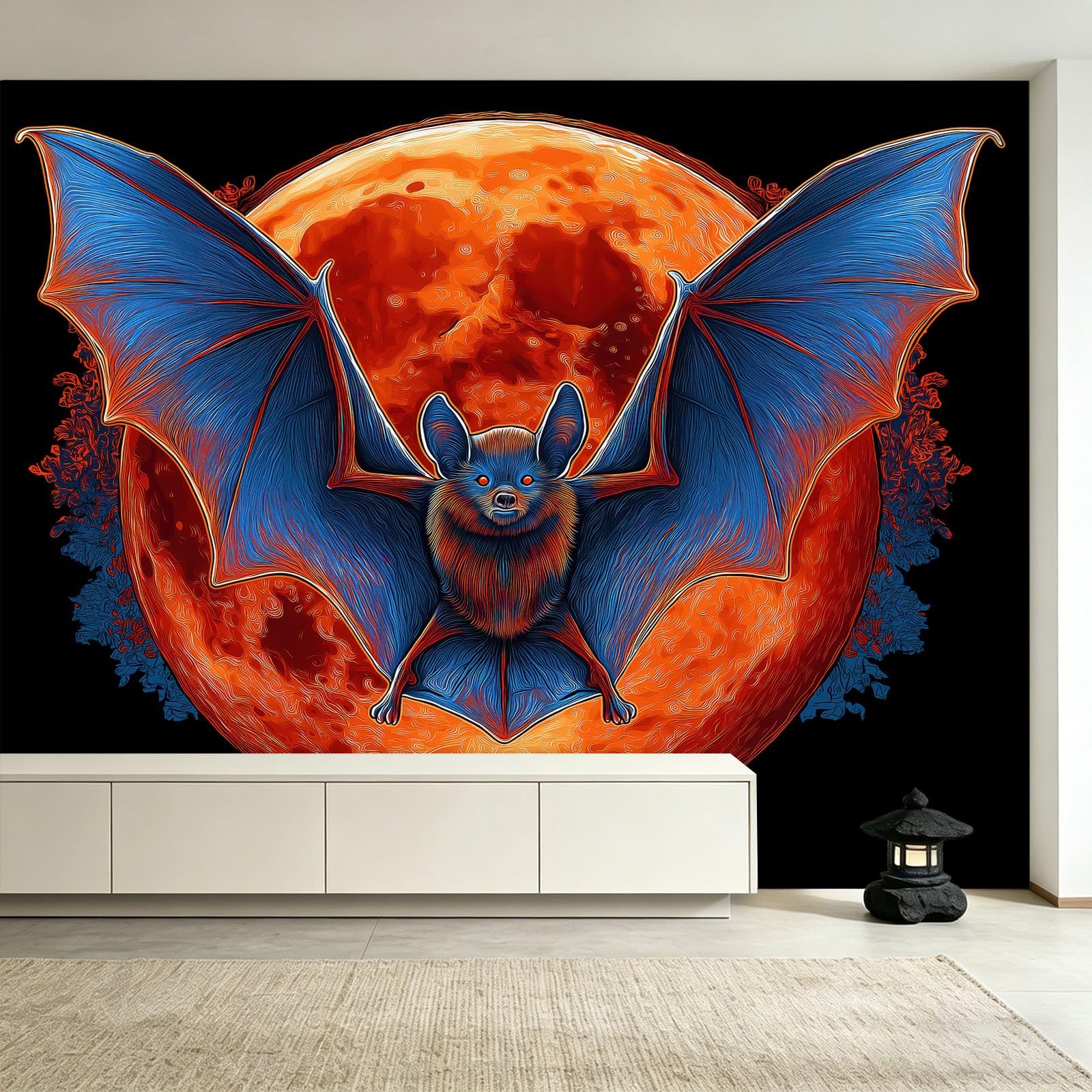 Générique Panoramiczna tapeta gotycka Halloween - nietoperze skrzydła księżyc tapeta z włókniny, fresk ścienny do salonu, sypialni i pokoju dziecięcego, 350 x 256 cm