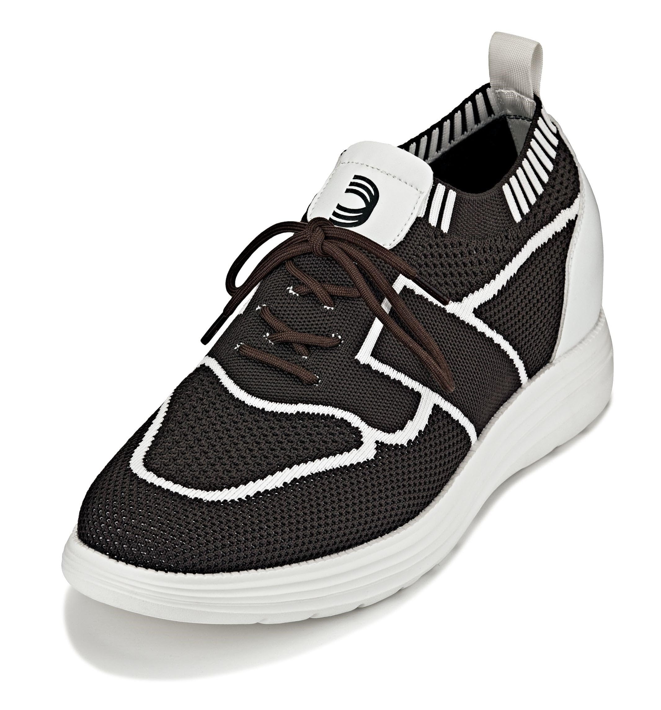 CALTO Men's Invisible Height Increasing Elevator Shoes - Mocha Brown/White Ultra Light-Weight Lace-up Knitted Sporty Sneaker Walker - 2.8 Inches