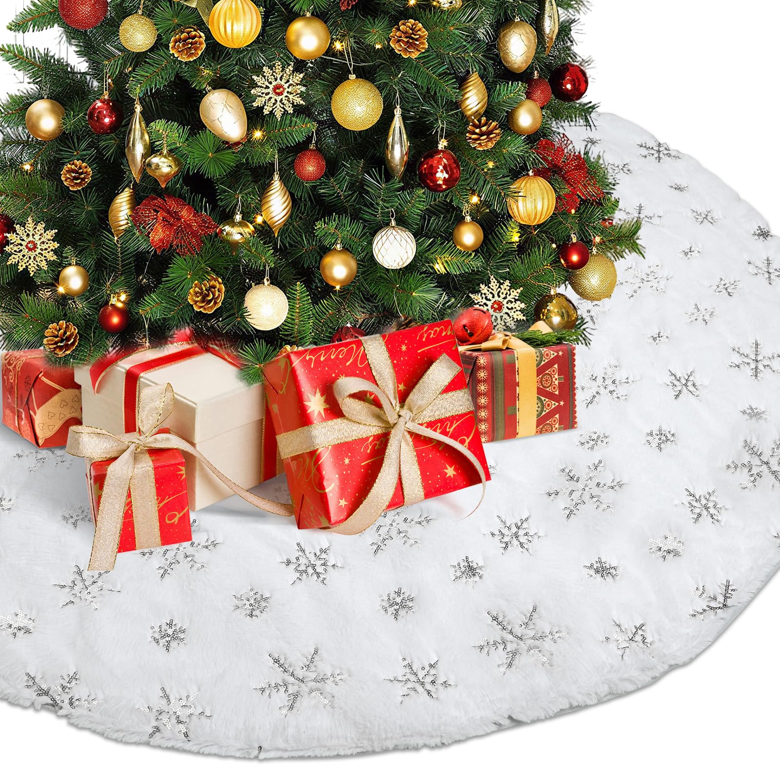 Jupe De Sapin De Noël En Peluche Blanche – Diamètre 78 Cm, Cache-pied Déco Arbre, Réutilisable