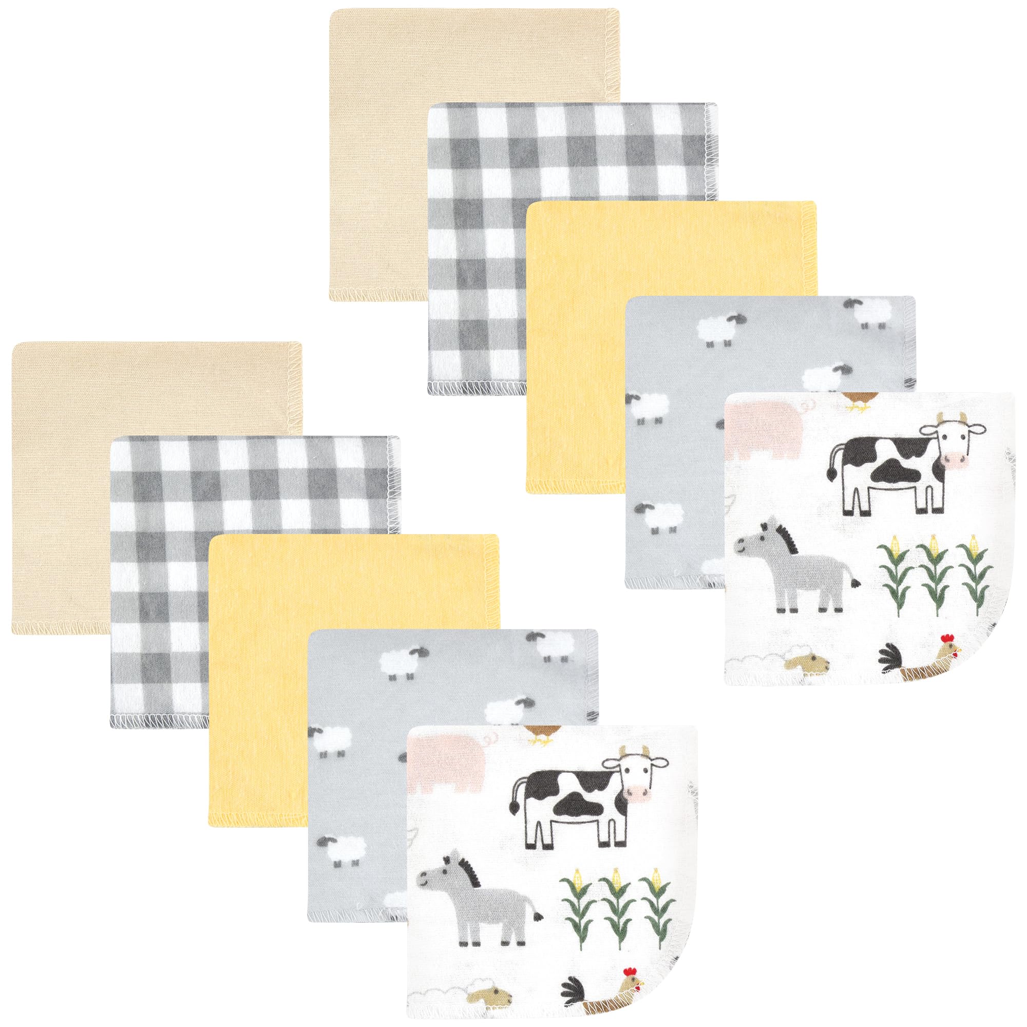 Hudson Baby Unisex Baby Flannel Cotton Poly Washcloths, Cute Farm 10 Pack, One Size