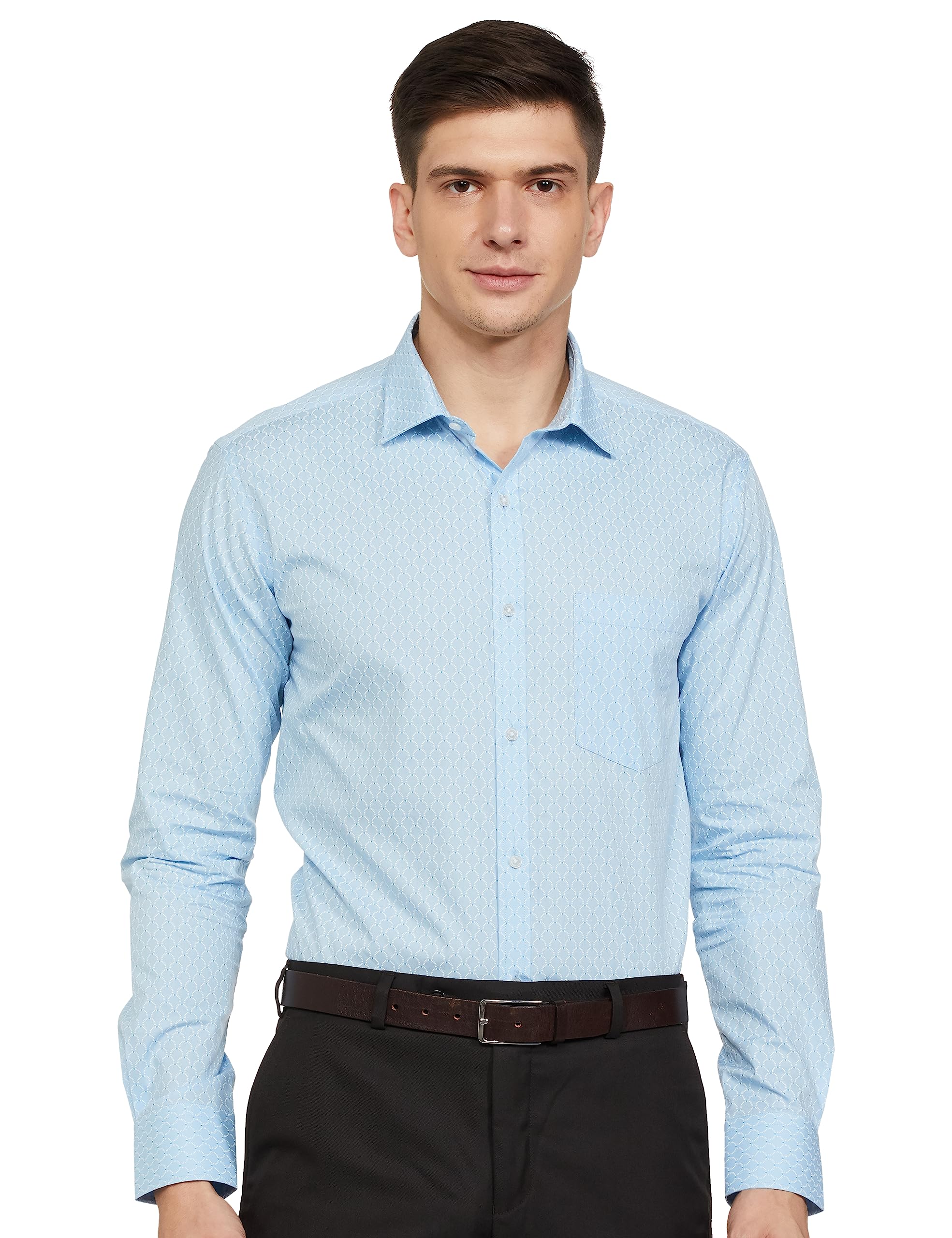 Park Avenue Men's Pure Cotton Print Pattern Slim Fit Semi Cutaway Collar Full Sleeve Formal Shirt