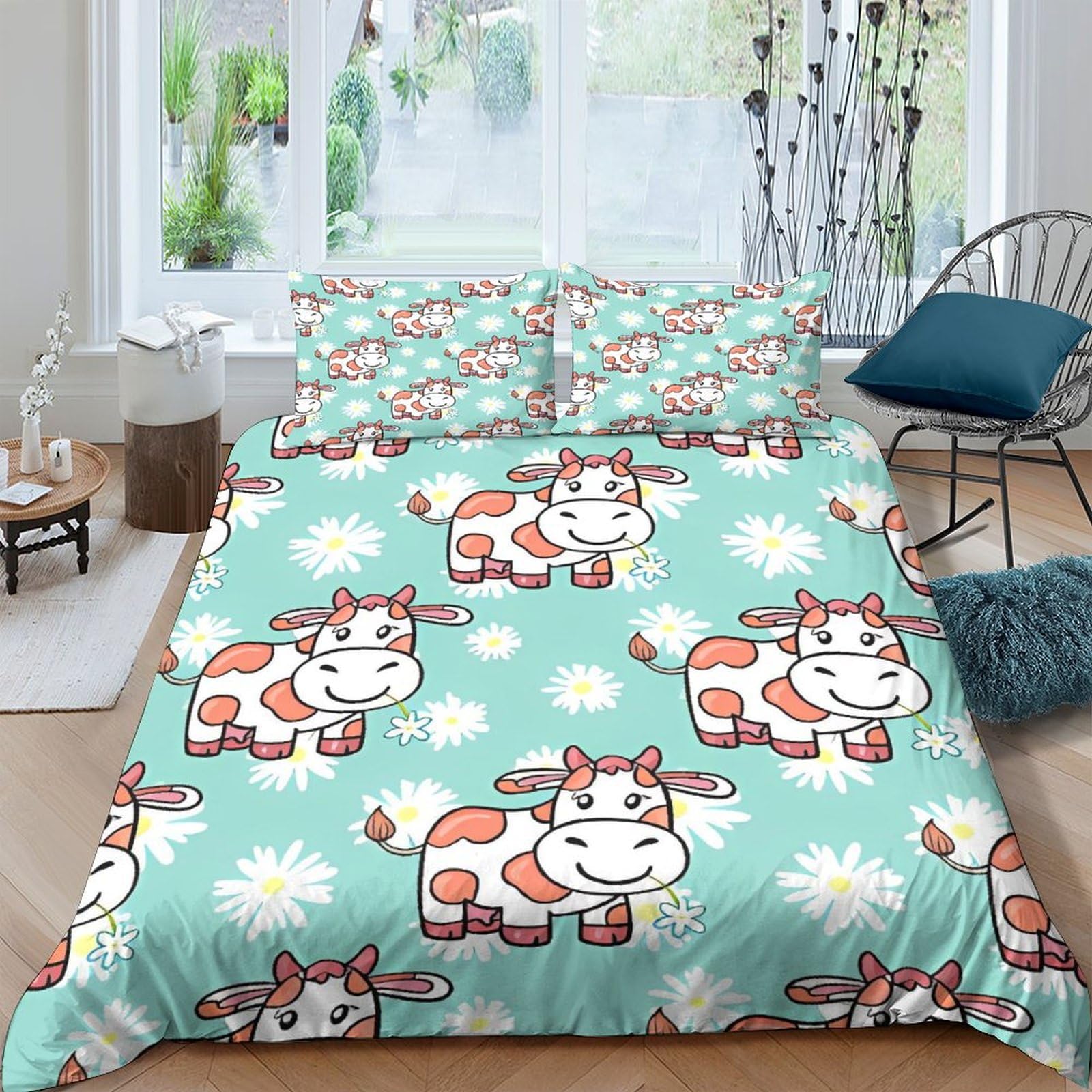 Housse de couette vache 3D King 220x240 parure de lit microfibre