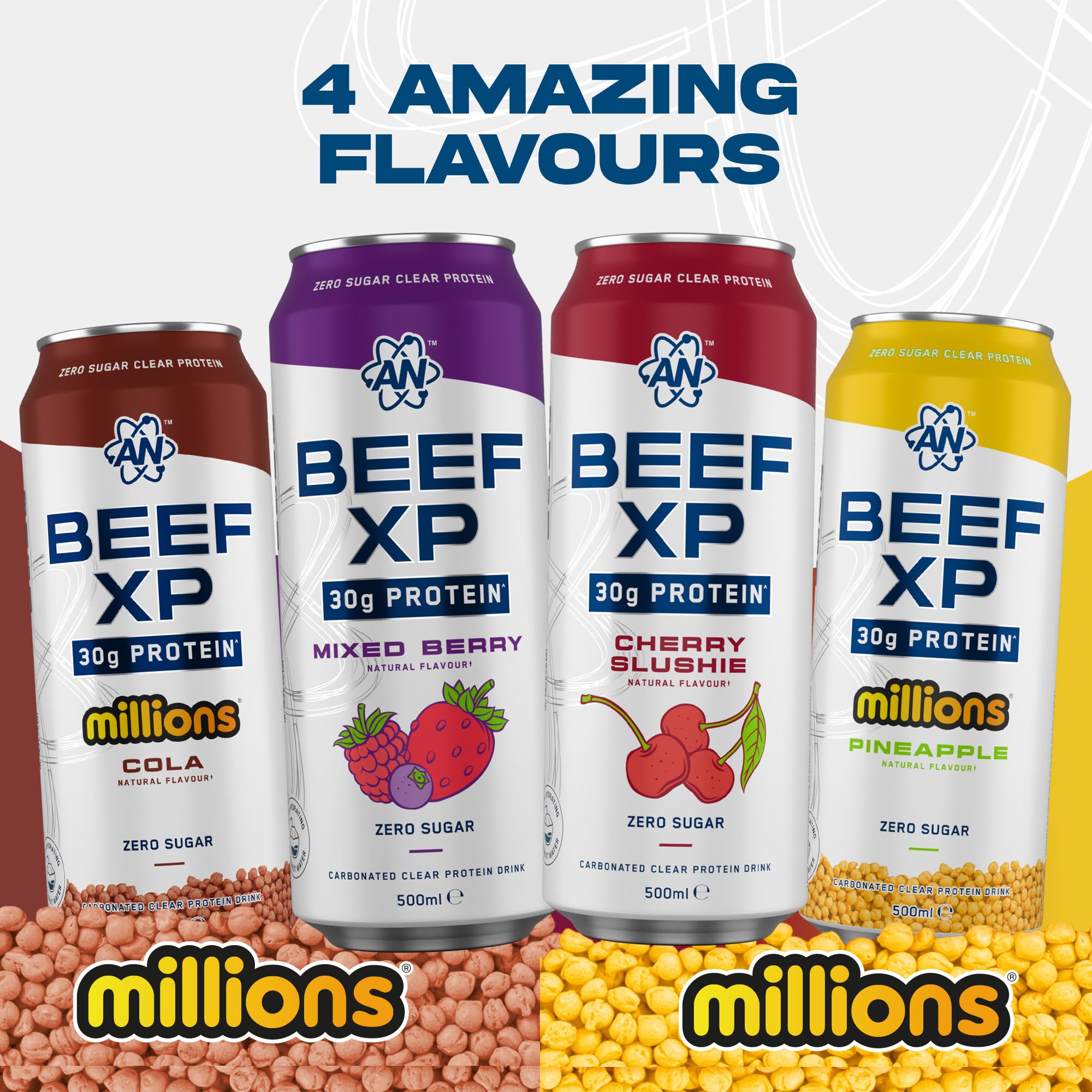 Applied Nutrition Beef-XP Can Drink 30g Clear Protein RTD, ZeroSugar Protein, carbonated protein drink, promotes muscle recovery (12-pack of 500ml cans) (Beerenmischung)