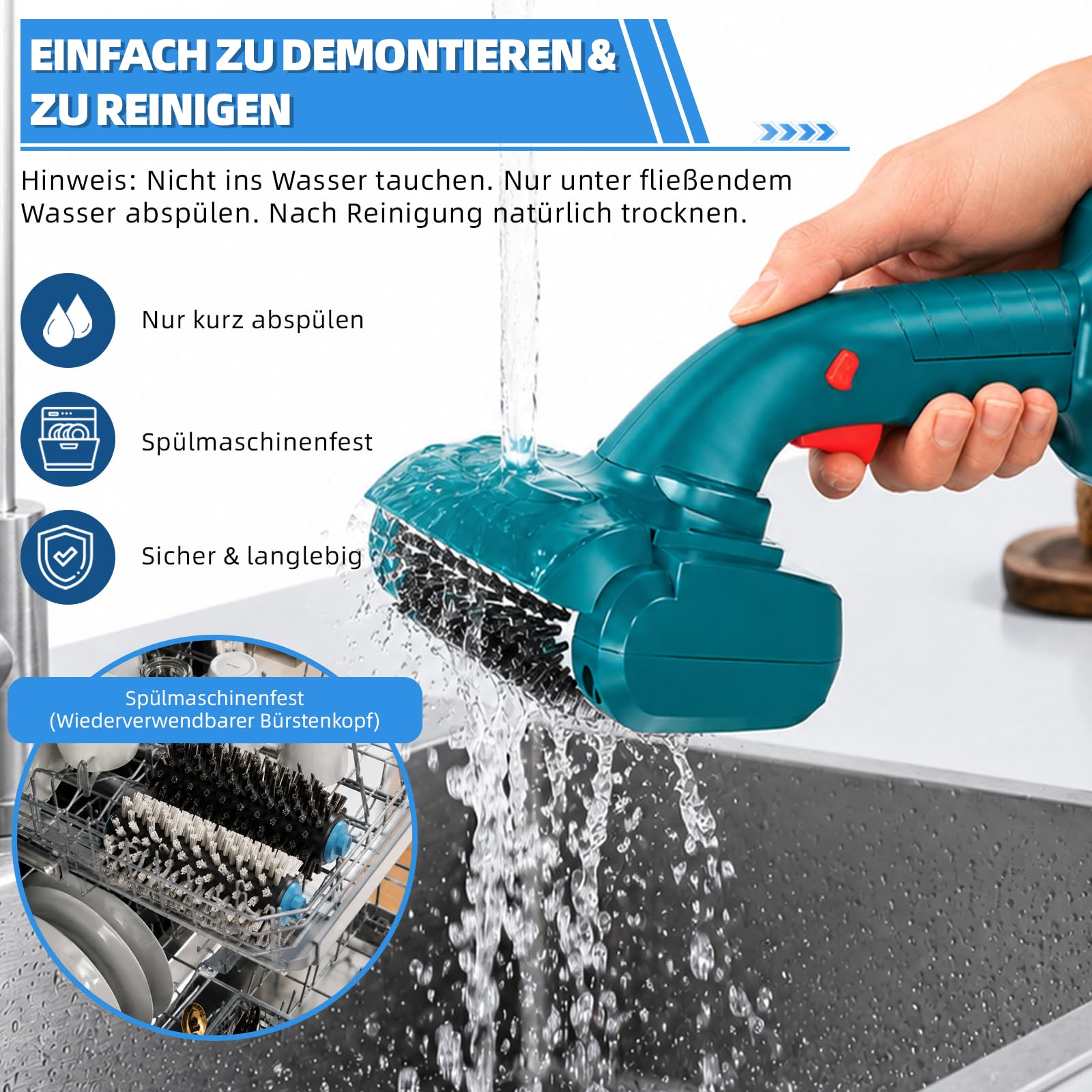 Elektrische Grillbürste für Makita 18V Akku, kabellos mit Edelstahl- & Nylonbürstenkopf, rotierend für Grillrost, Küche & Außenbereich (ohne Akku)