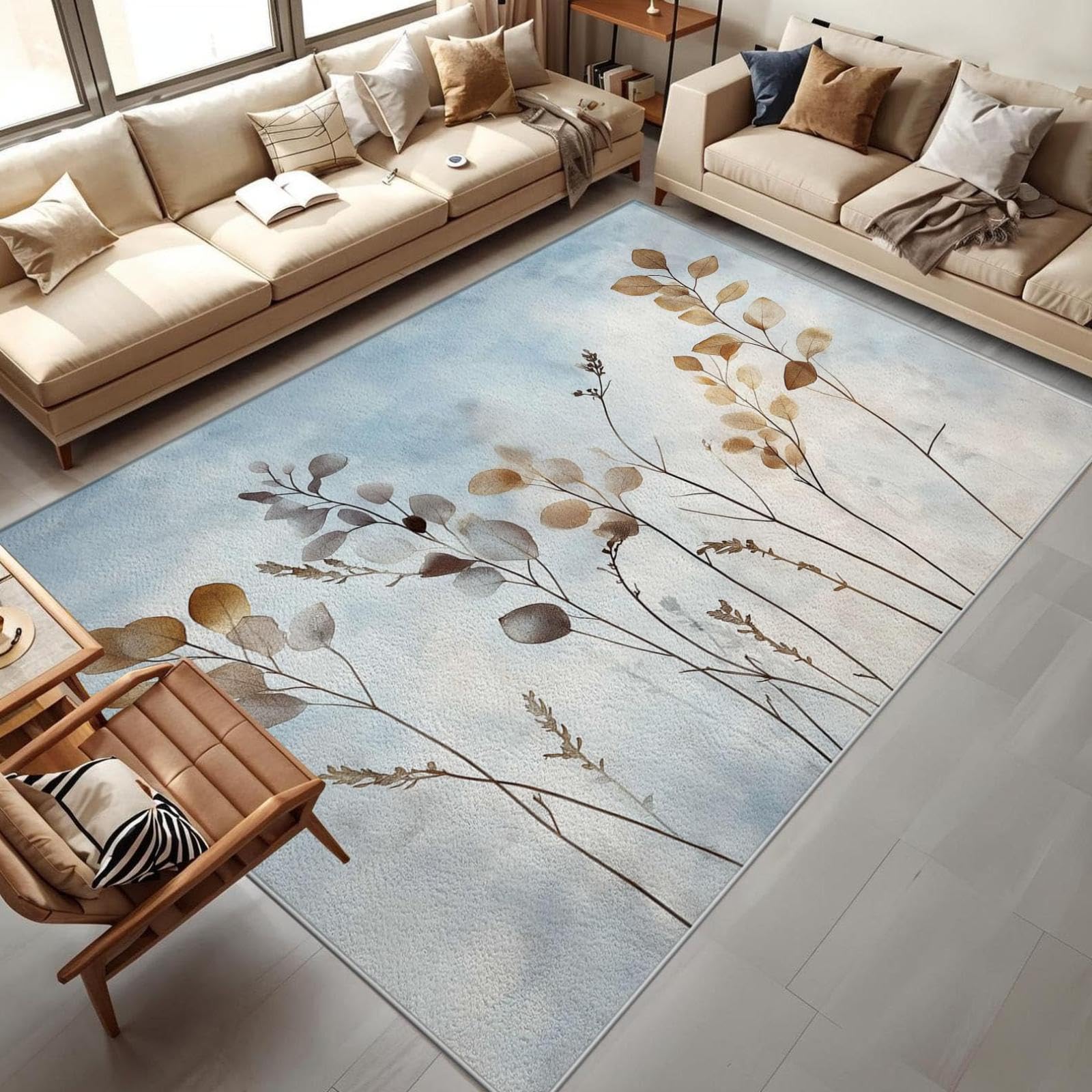 Tapis salon moderne aquarelle floral 80x150 cm lavable et antidérapant pour chambre