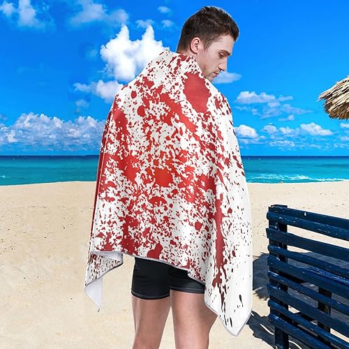 Miniatura 5 de susiyo Toalla de playa, 30 x 60 pulgadas, diseño abstracto de Halloween, salpicaduras de sangre aterradora, toallas de secado rápido para playa,
