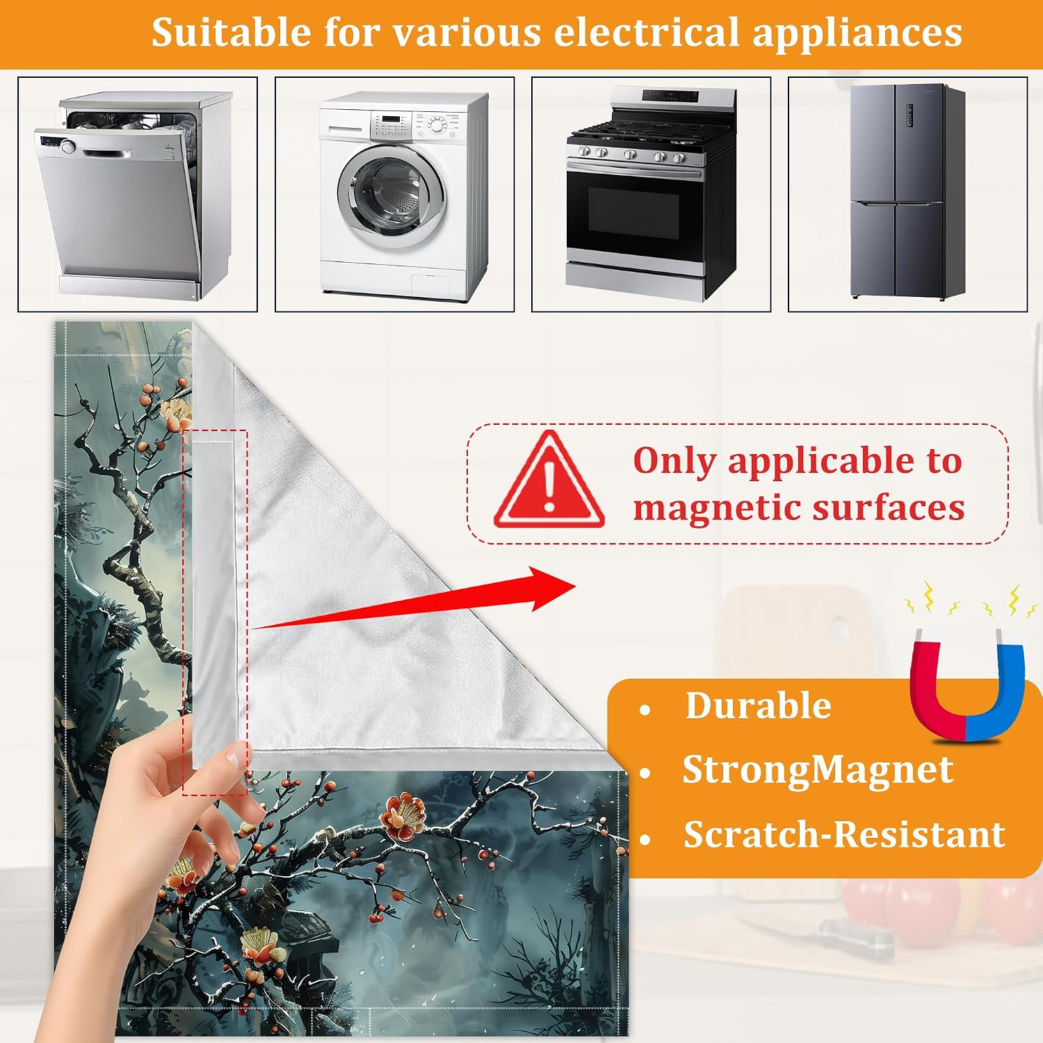 Blue Bird Mountain Dishwasher Sticker Cover, 23 x 26 Inch Magnetic Appliance Panel for Dishwasher, Reusable Waterproof Kitchen Decor for Refrigerator Door image 3