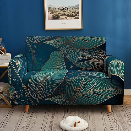 Miniatura 3 de Hosima - Funda estampada con diseño tropical de hojas verdes para sofá o sillón de 1 puesto, funda protectora elástica y lavable con estampado para