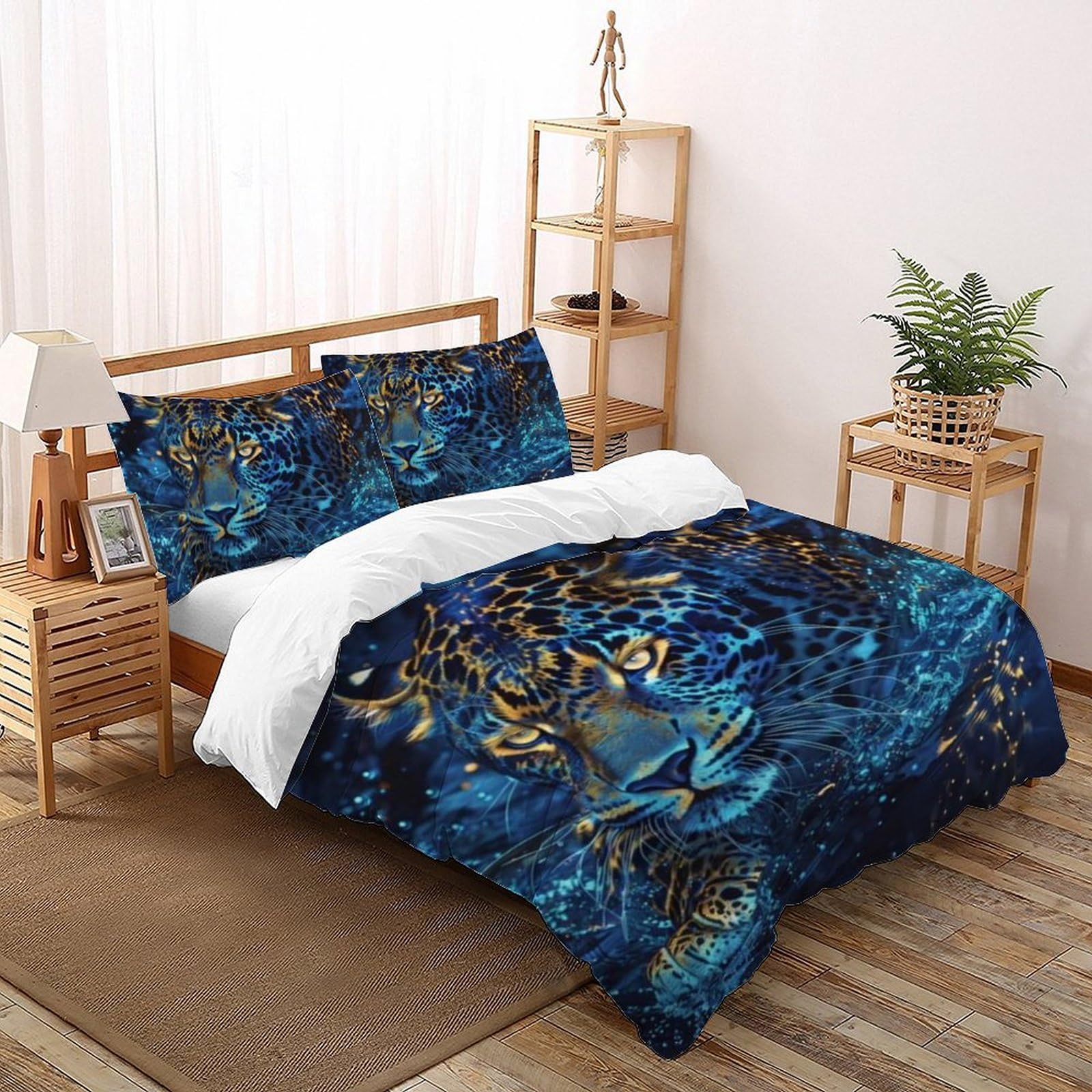Housse de couette animaux imprimé 3d finitions soignées parure lit double microfibre