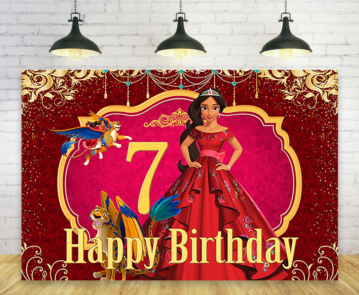 Basifoto Red Princess Elena Backdrop for 7th Birthday Party Decorations Elena of Avalor Birthday Banner Party Decoration Supplies for Cake Table Decoration 5x3ft