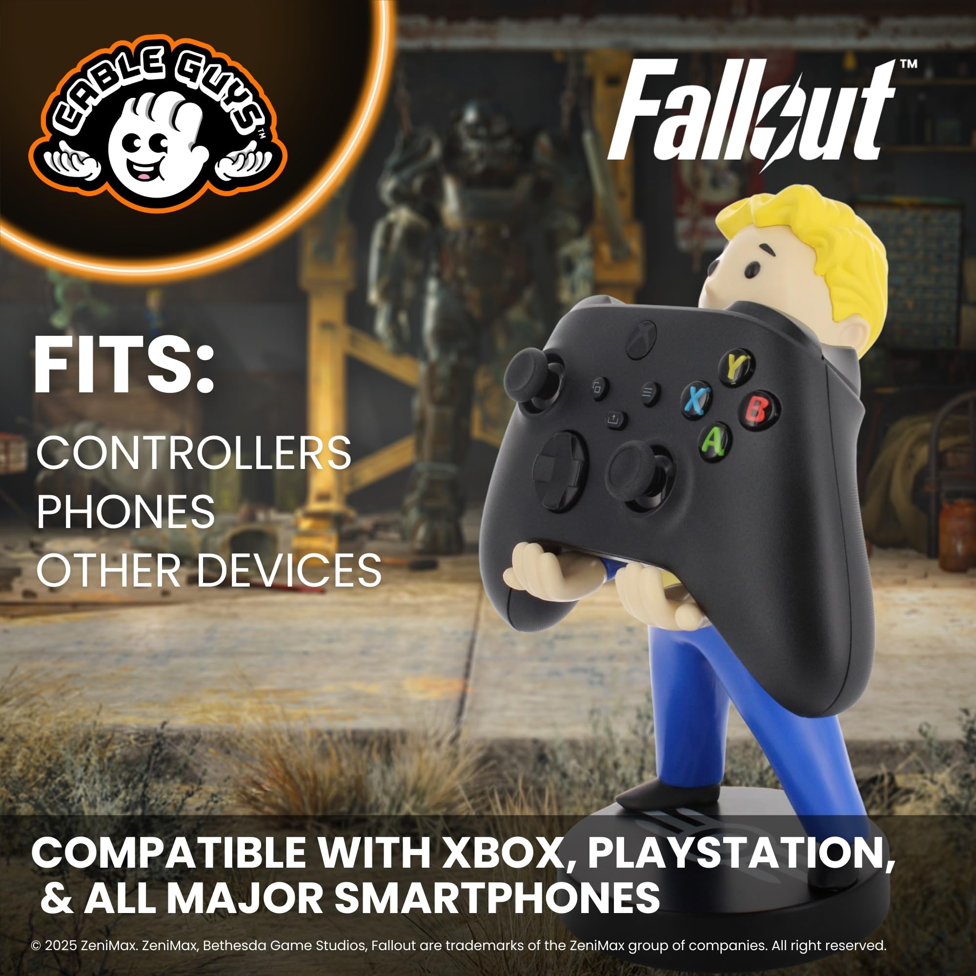 Cableguys Fallout Vault Boy Soporte Mando y Movil - Figuras Soporte para movil y Mando, Compatible con Xbox, PlayStation y la mayoría de mandos estándar, Accesorios Escritorio para Setup Gaming