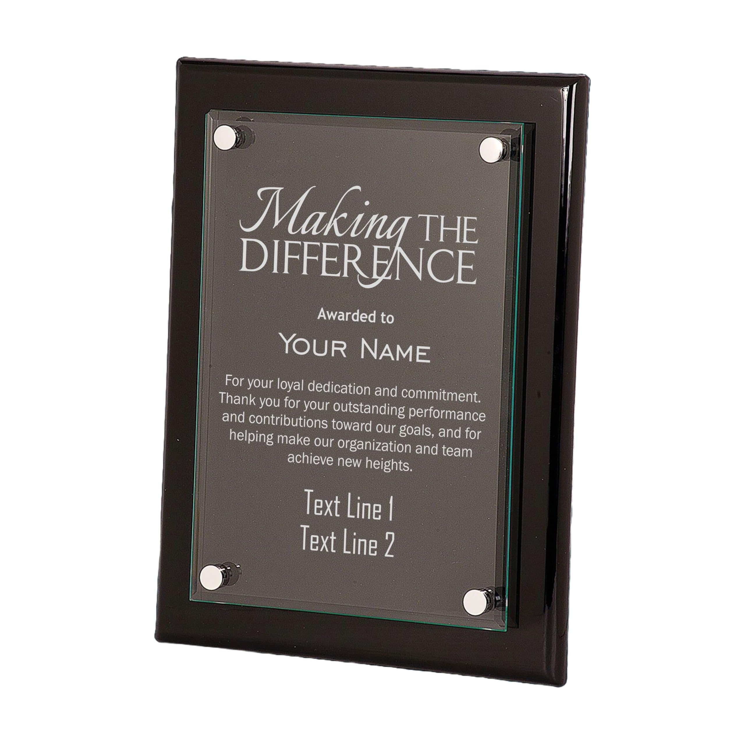 Personalized Plaque Award, Making The Difference Customizable 8x10 Floating Glass Plaques, Business Awards for Employee Recognition Dedication