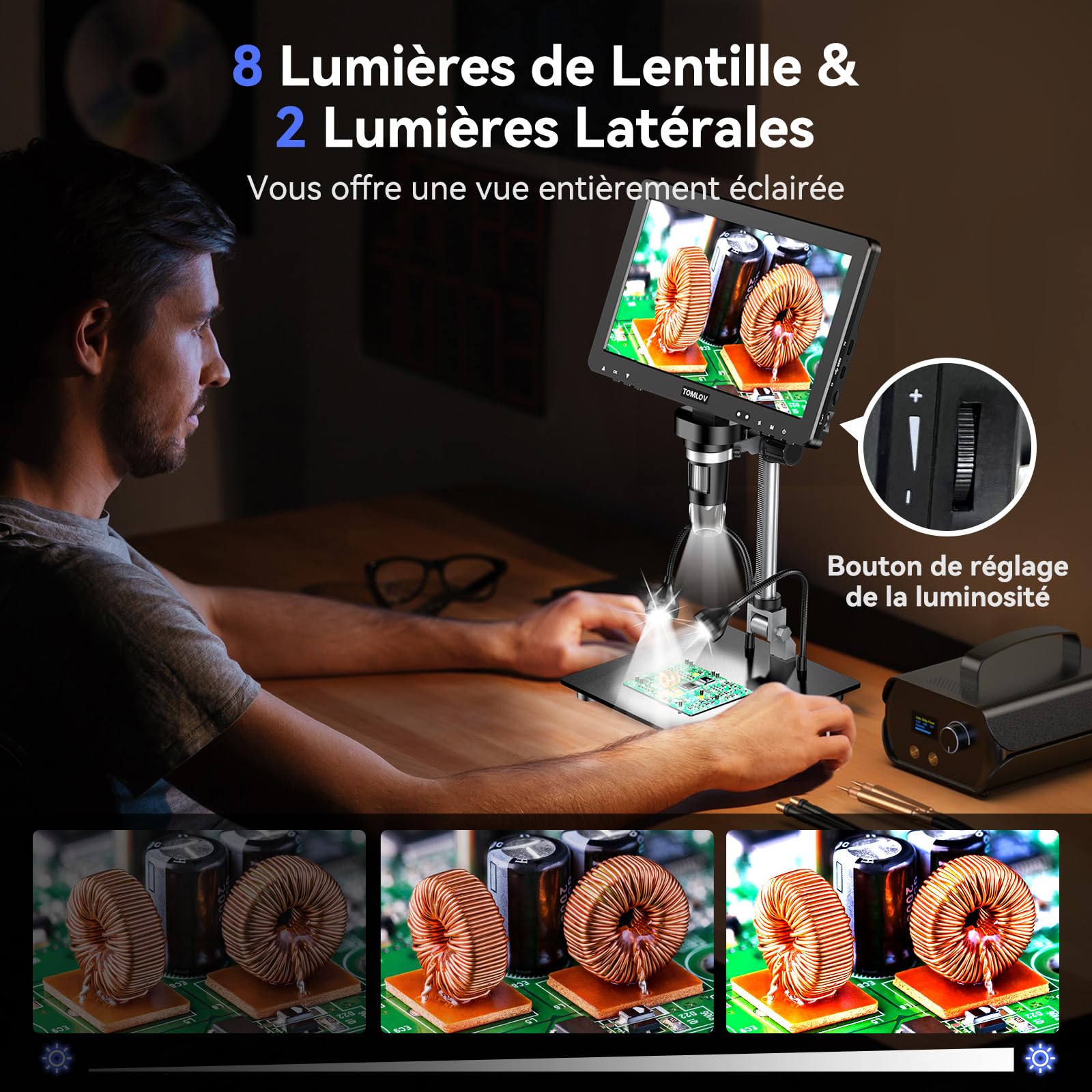 TOMLOV DM9 Max Microscope numérique 10,1 Pouces 20MP Caméra de grossissement de Monnaie écran IPS HD LED réglable Compatible PC/TV