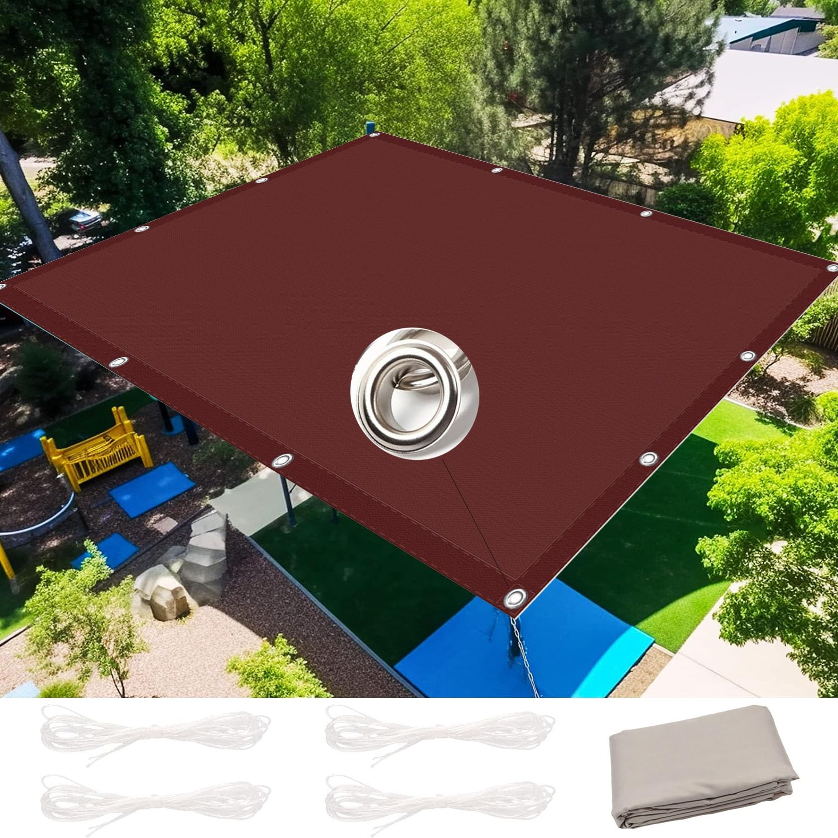 Voile d'ombrage carré 6.5x8 m bordeaux avec cordes pour jardin