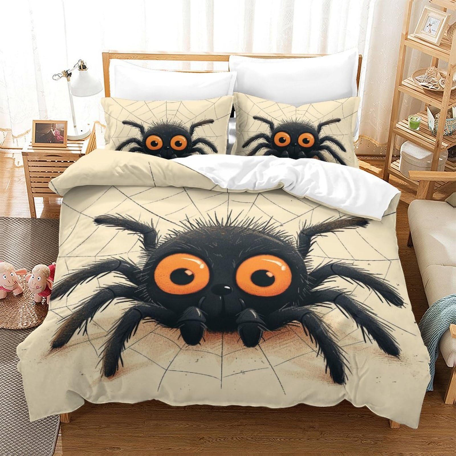 Housse de couette araignée 3D respirante 200x200 avec 2 taies d'oreiller