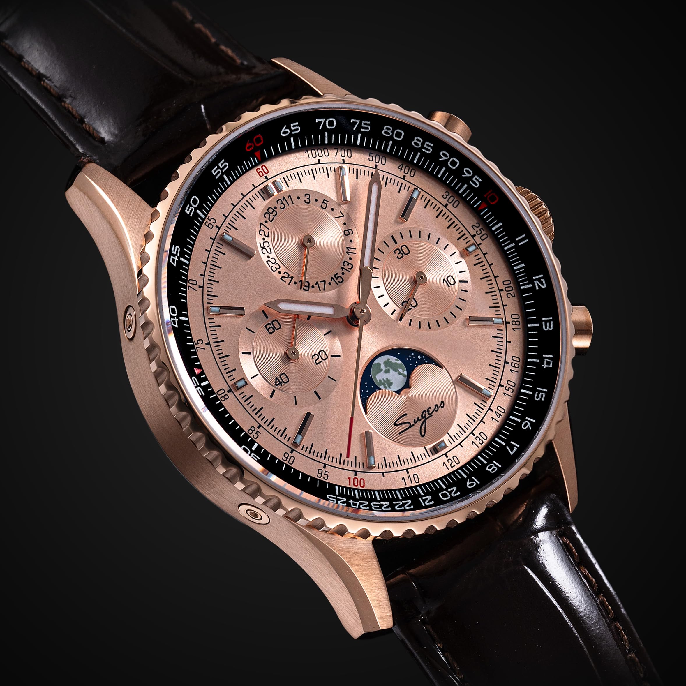 Sugess S468.RS.B MoonPhase Master Gold Schwanenhals Möwe ST1908 Uhrwerk Saphirglas Herren Chronograph Mechanische Herrenuhr 1963