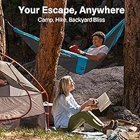 Vista 7 de Kootek Hamaca de campamento, hamacas portátiles con correas para árboles y bolsa de transporte adjunta, equipo esencial de campamento, perfecto