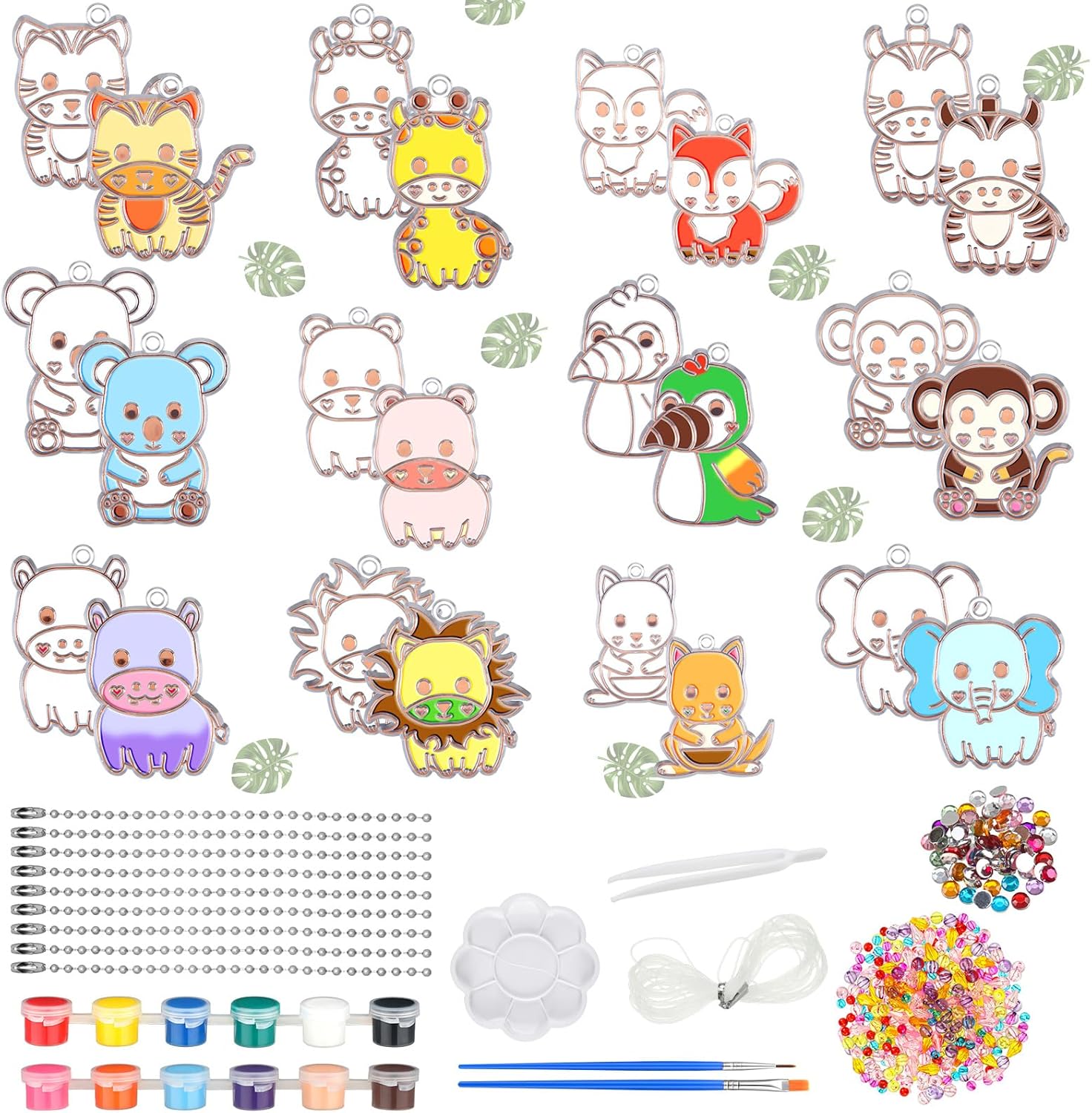 Vicenpal 24 Sets Jungle Animals Suncatcher Kits Bulk for Kids DIY Window Decor Paint Art Sun Catchers Make Your Own Safari Woodland Forest Animal Craft Kit for Kids Birthday Party Favors