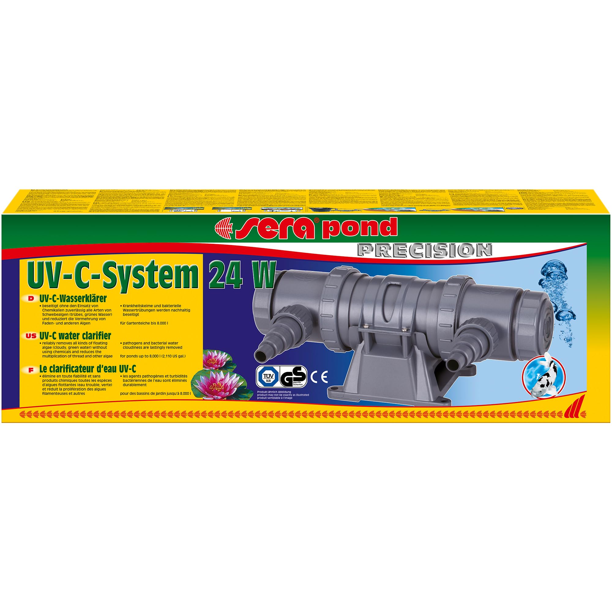 sera UV-C-System 24 W – UV-C-Klärer für Aquarien & Teiche bis 8.000 l | beseitigt Algen | Keime & Wassertrübung | energiesparend | drehbare Anschlüsse | inkl. 10 m Kabel