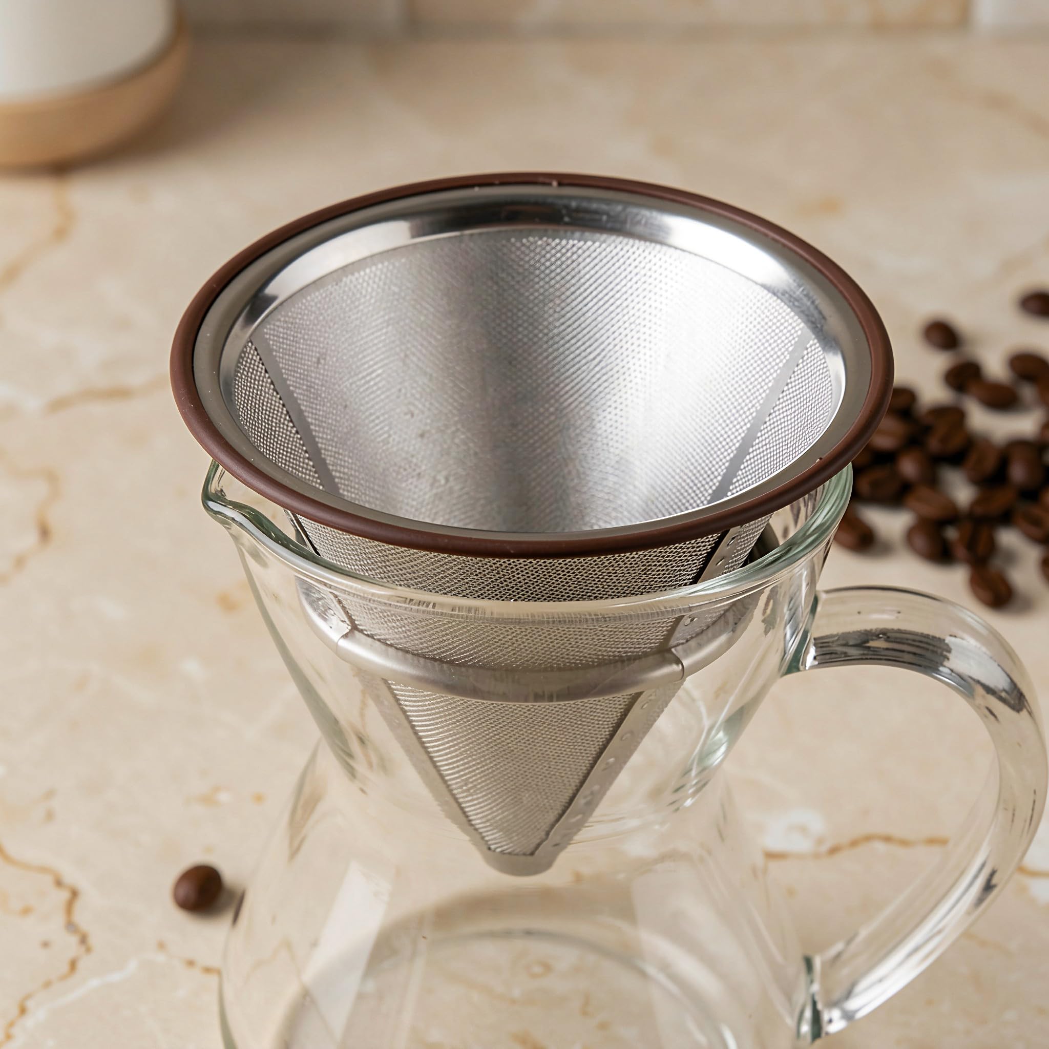 2 filtri per caffè a goccia, cono a rete a doppio strato, senza | Design riutilizzabile, filtro per caffè in acciaio inossidabile per casa o viaggi, resistente alla ruggine, non necessita di