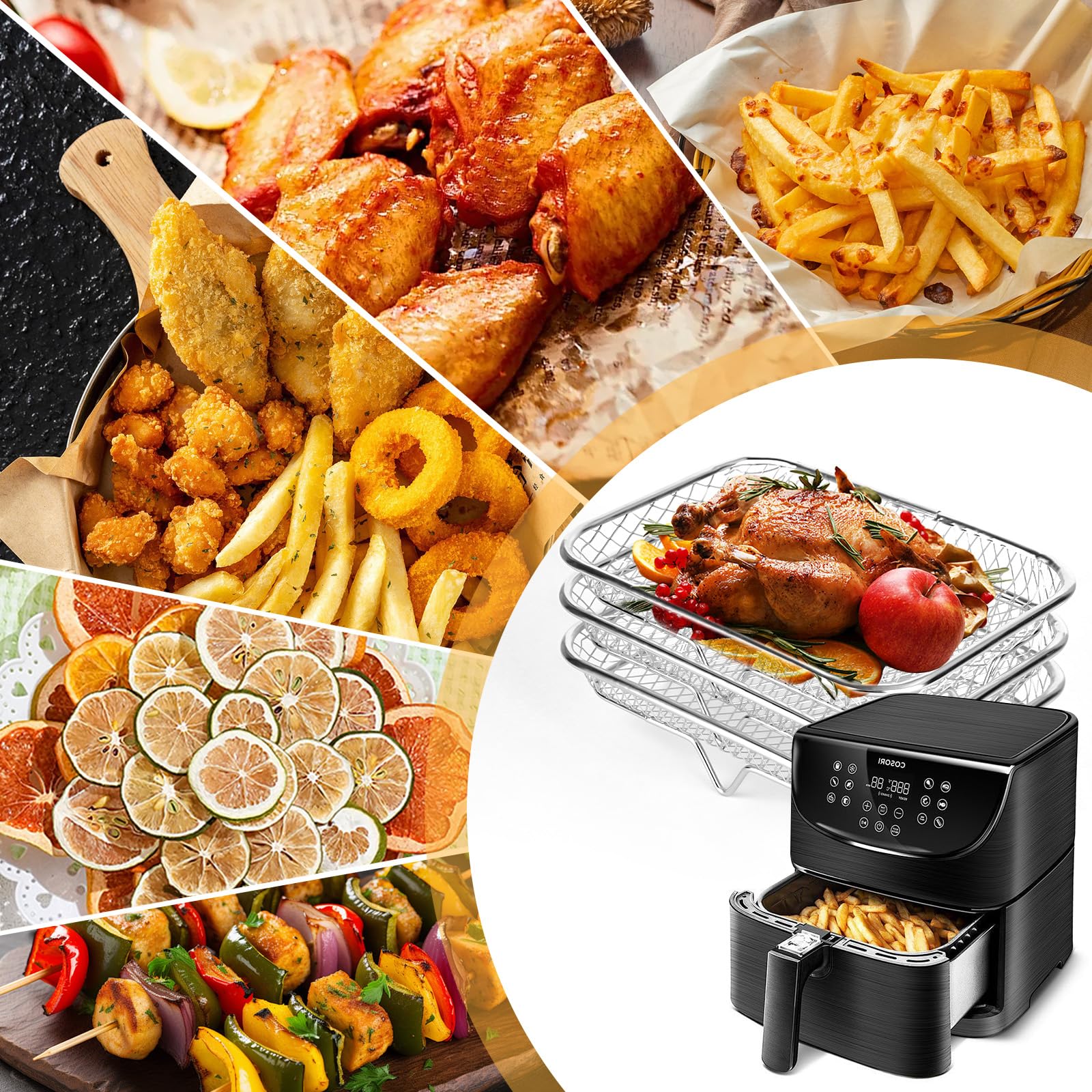 Airfryerrek, 3 stuks airfryer accessoires, 3-laags stapelbaar