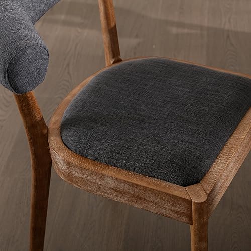 Miniatura 6 de Juego de 2 sillas de comedor de tela de lino, modernas de mediados de siglo, cómodas sillas laterales de madera con respaldo abierto para sala de