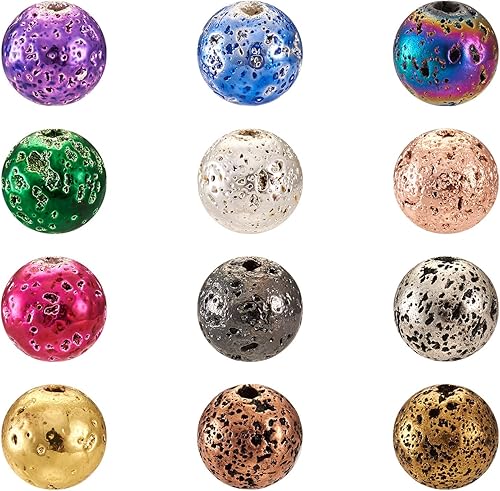 Miniatura 2 de Craftdady 180 cuentas redondas naturales de piedra de lava de 0.315 a 0.315 pulgadas, cuentas sueltas de piedras preciosas volcánicas metálicas para