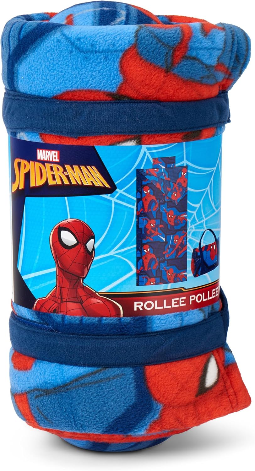 Northwest Rollee Pollee Nap Sac Roll-Up Toddler Blanket with Attached Pillow – Soft Fleece Preschool Nap Mat for Daycare or Travel – Machine Washable – Spiderman