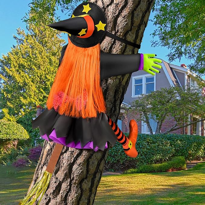 Large Crashing Witch into Tree Halloween Decorations