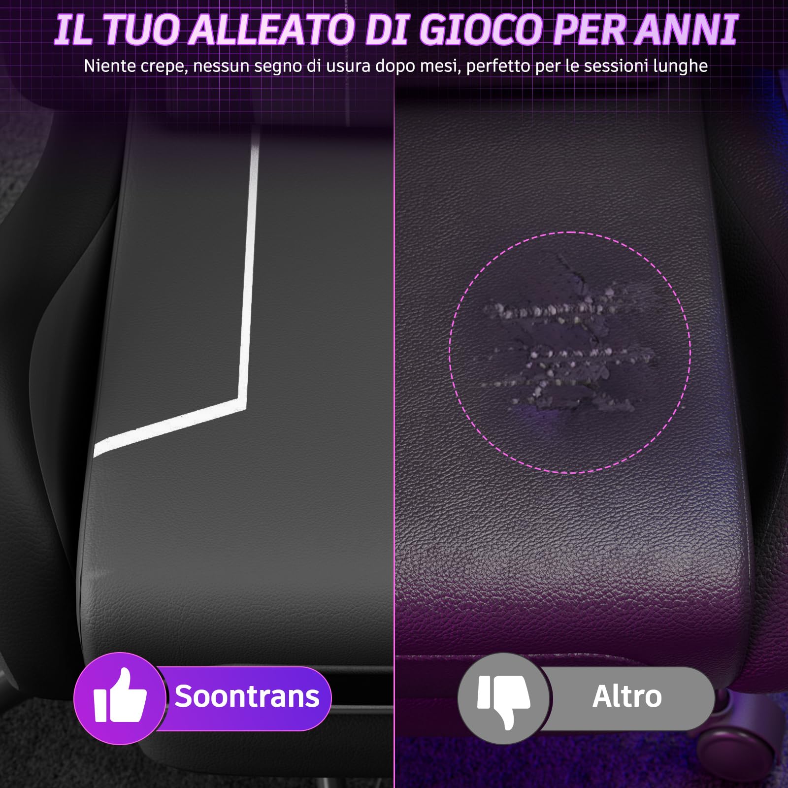 Soontrans Sedia da Gaming con Massaggio KJ433 Sedia Gaming con Poggiapiedi e Cuscino e Poggiatesta, Reclinabile 135°, Pelle Sintetica (Nero-Grigio)