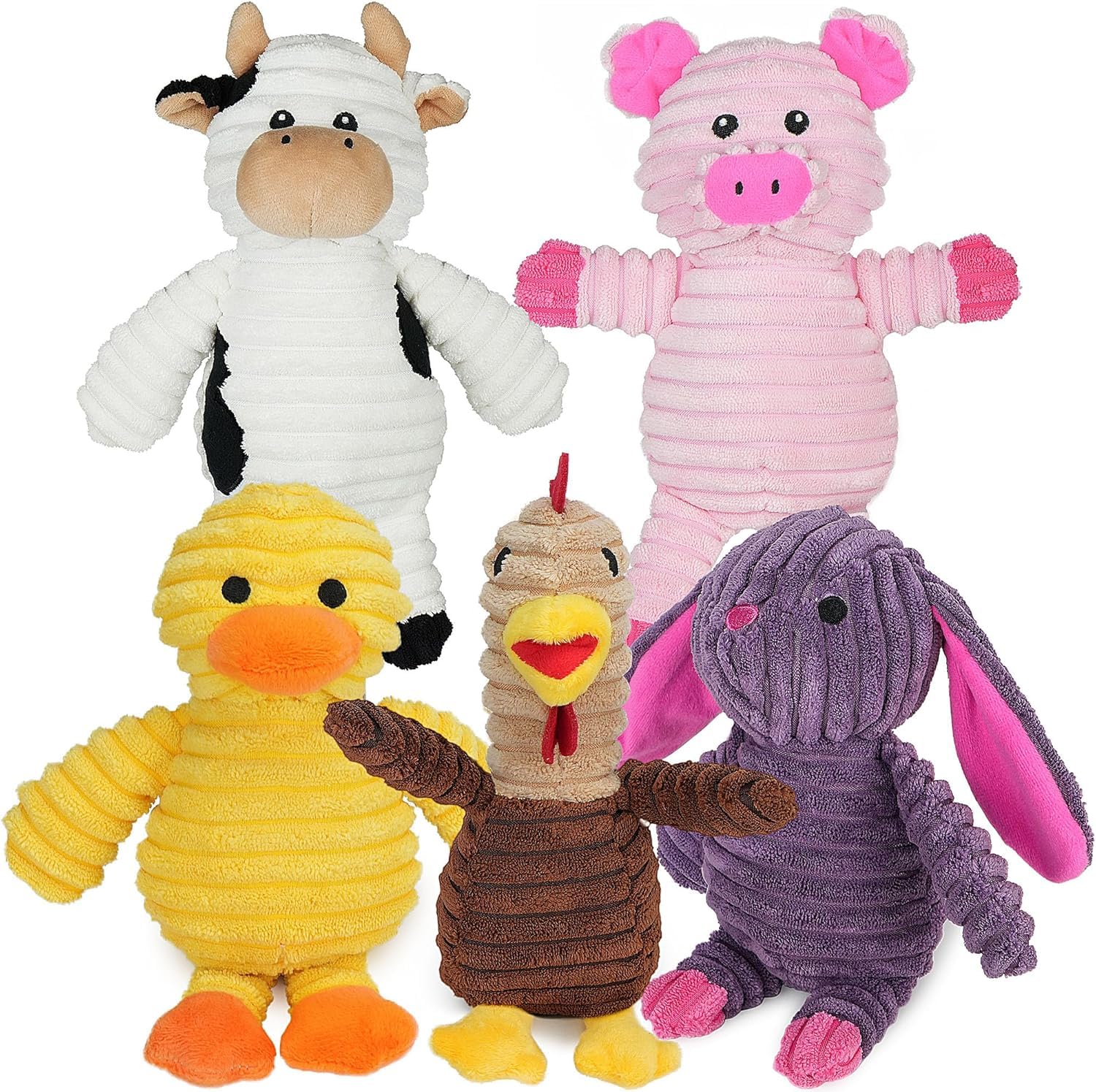 PrimePets Plush Dog Toys, 5 Pack, Soft Squeaky Dog Toy for Small and Medium Dogs, Interactive Stuffed Puppy Toy (Farm Animals)