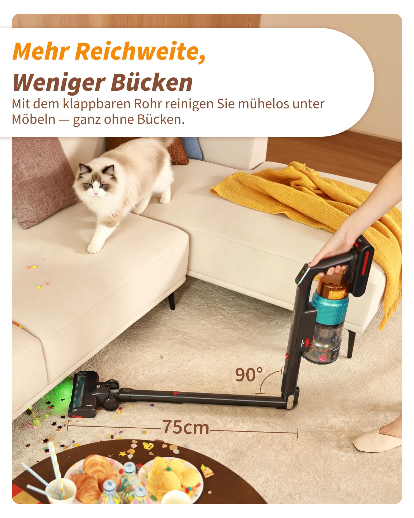 ElecKeys Akku Staubsauger 55000Pa/650W/65Min, Staubsauger Kabellos mit Lade-/Aufbewahrungsstation, Faltbar, Selbststehend, Anti-Tangle-Bürste, Akkustaubsauger für Tierhaare Teppiche Hartböden Auto