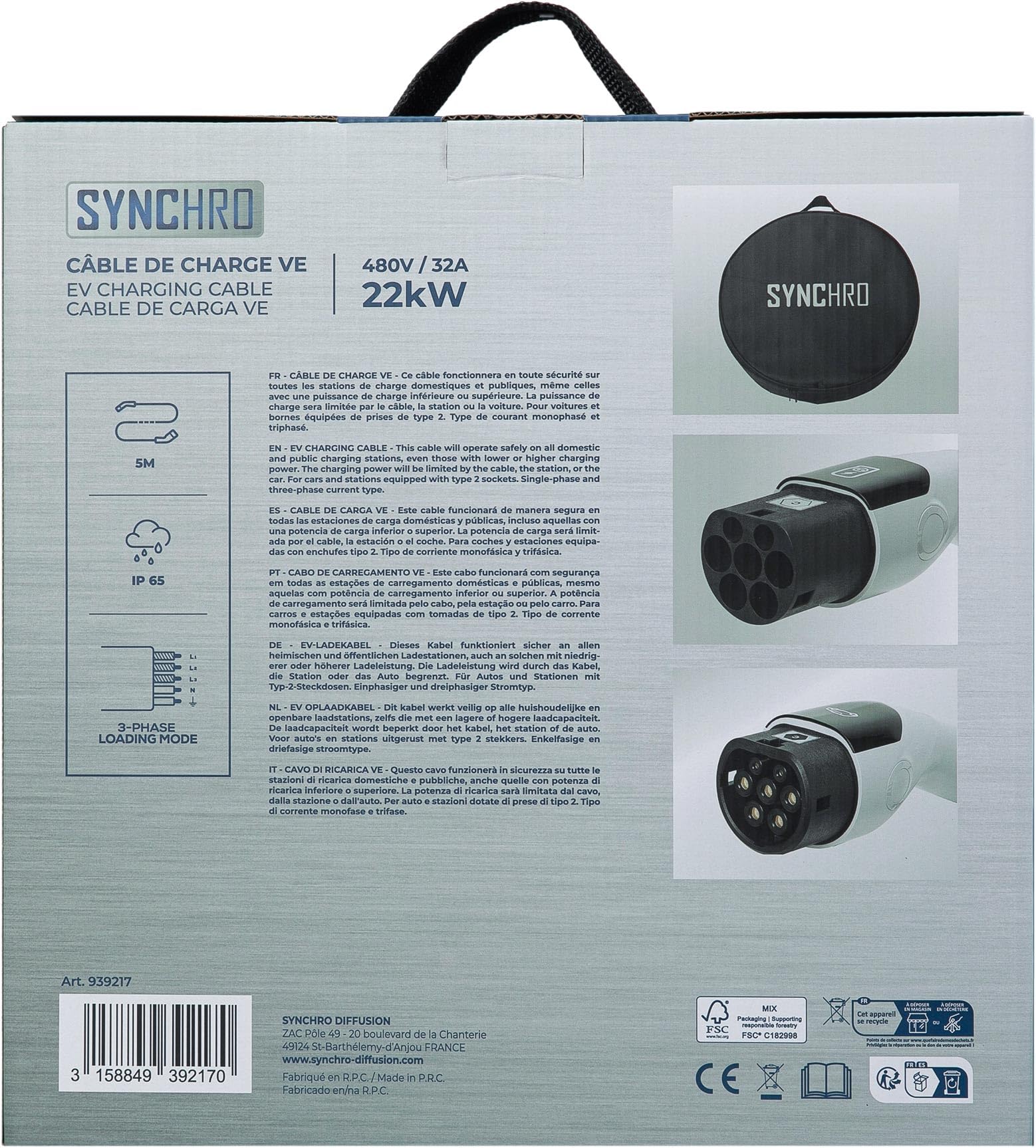 SYNCHRO Câble VE à Charge T2 triphasé 22kW (32A)