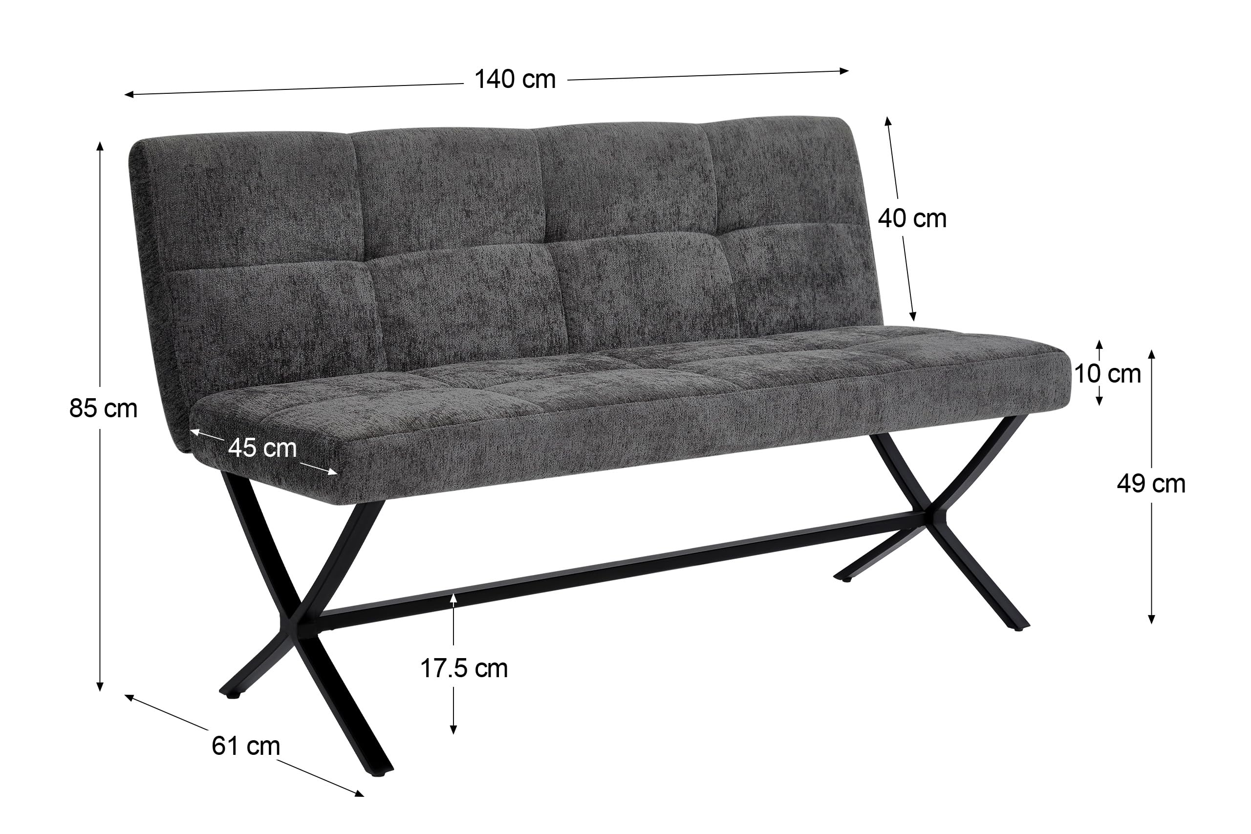 Bekrvio Banc de salle à manger en velours - 140 cm - Style industriel moderne - Avec pieds en métal solides - Banc rembourré de 11 cm d'épaisseur - Pour table à manger, cuisine, couloir